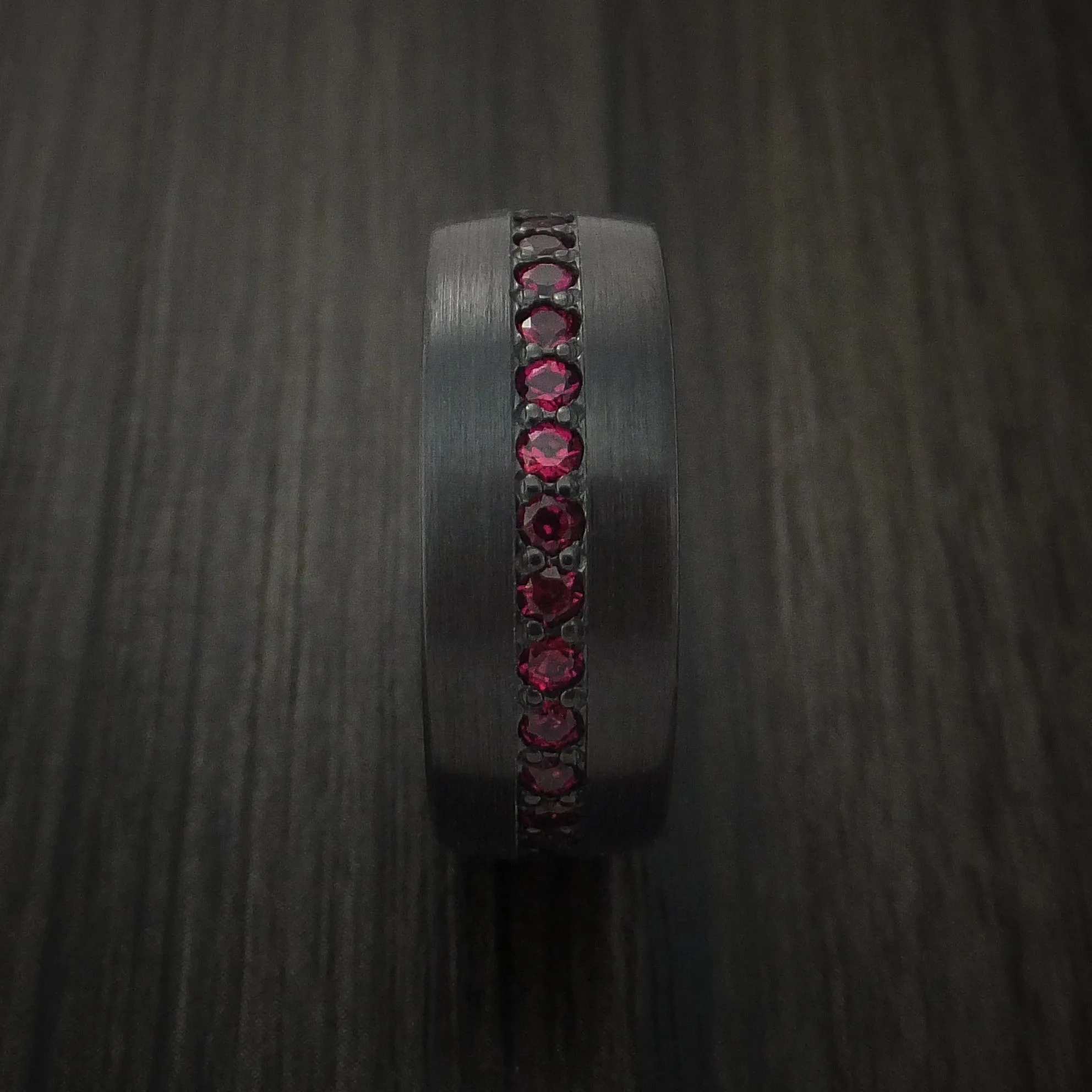 Black Titanium Eternity Men's Band with Stunning Red Rubies