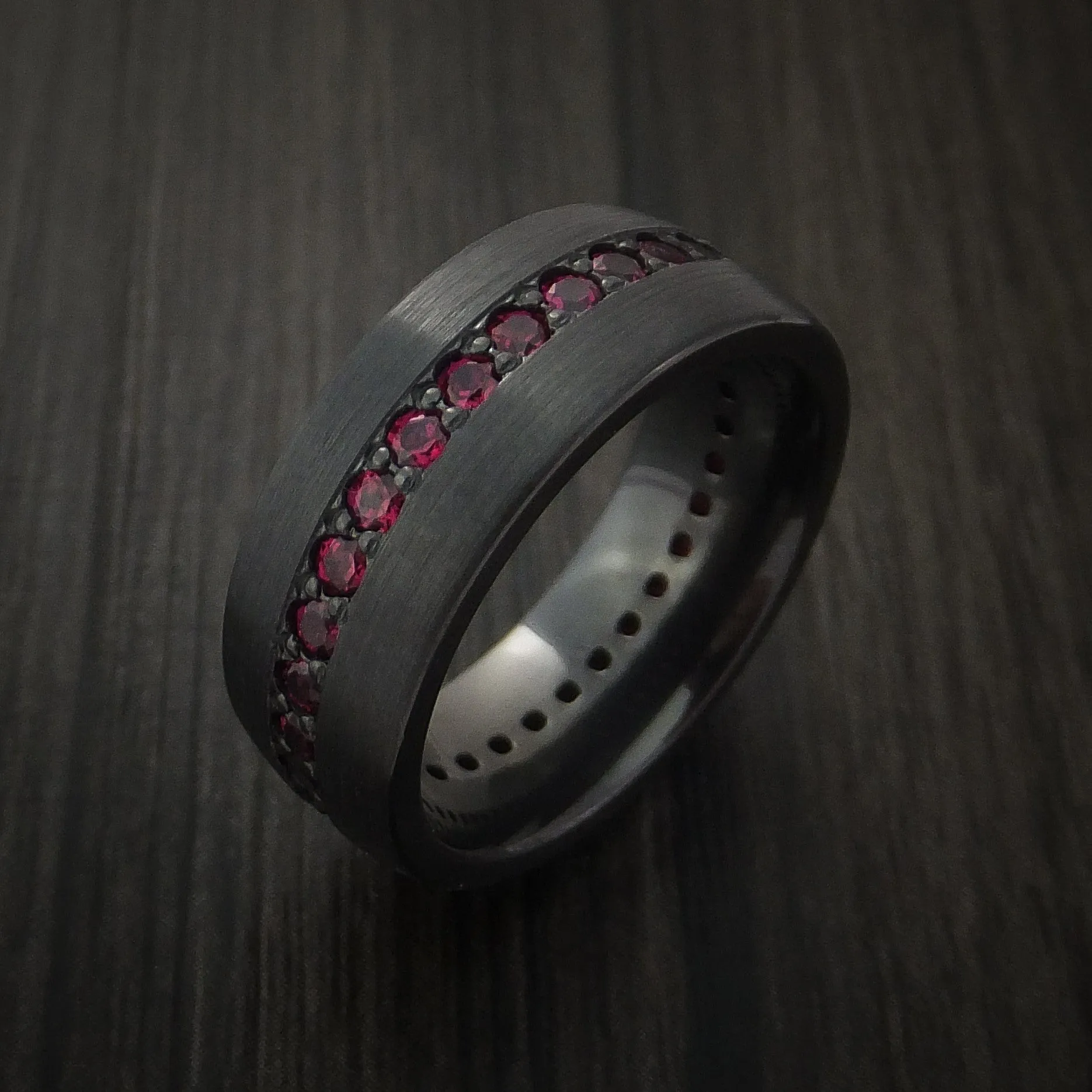 Black Titanium Eternity Men's Band with Stunning Red Rubies