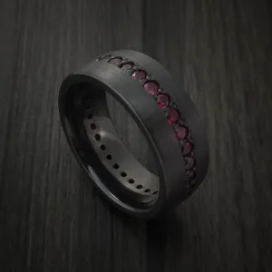 Black Titanium Eternity Men's Band with Stunning Red Rubies