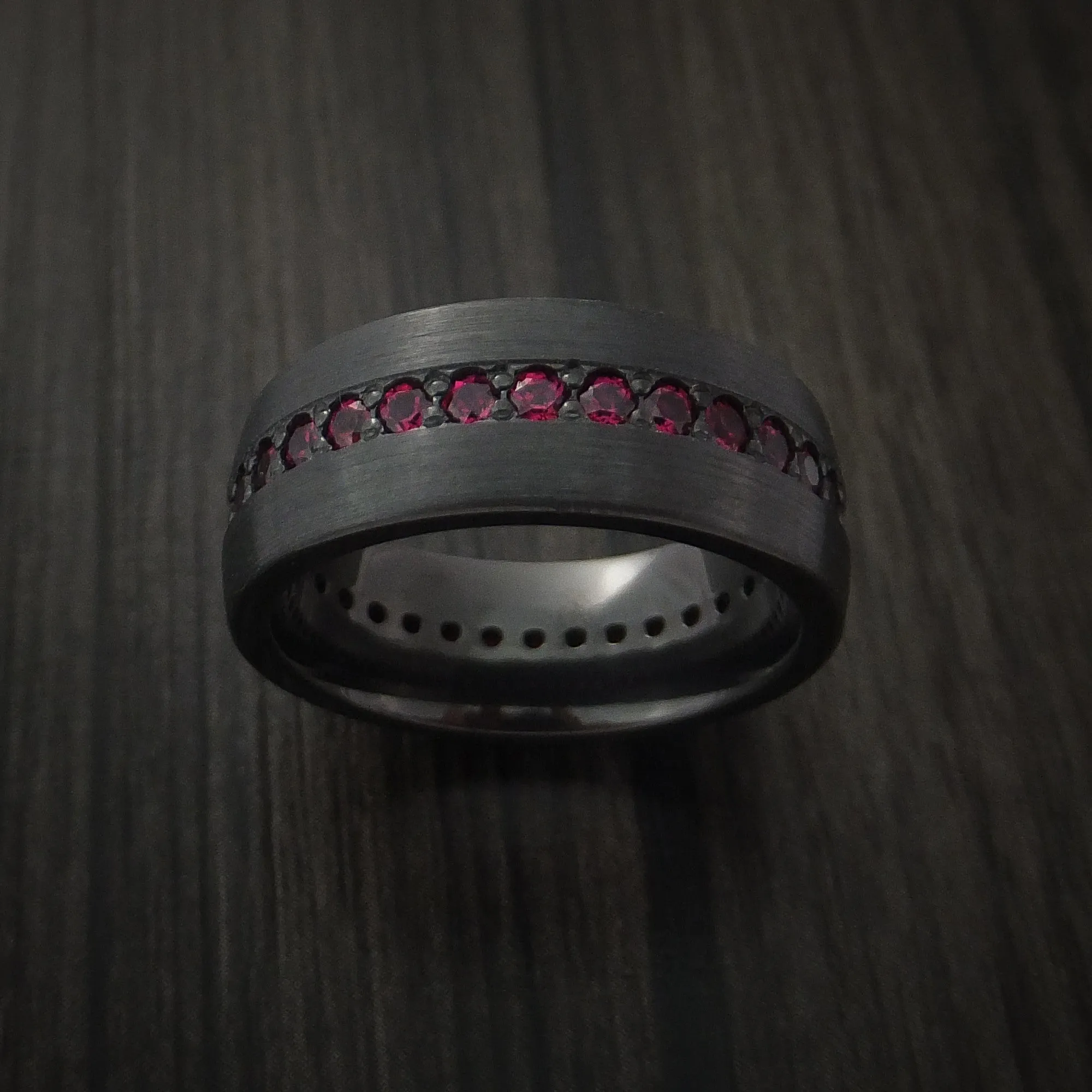 Black Titanium Eternity Men's Band with Stunning Red Rubies