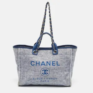 Blue Tweed Large Deauville Shopping Tote