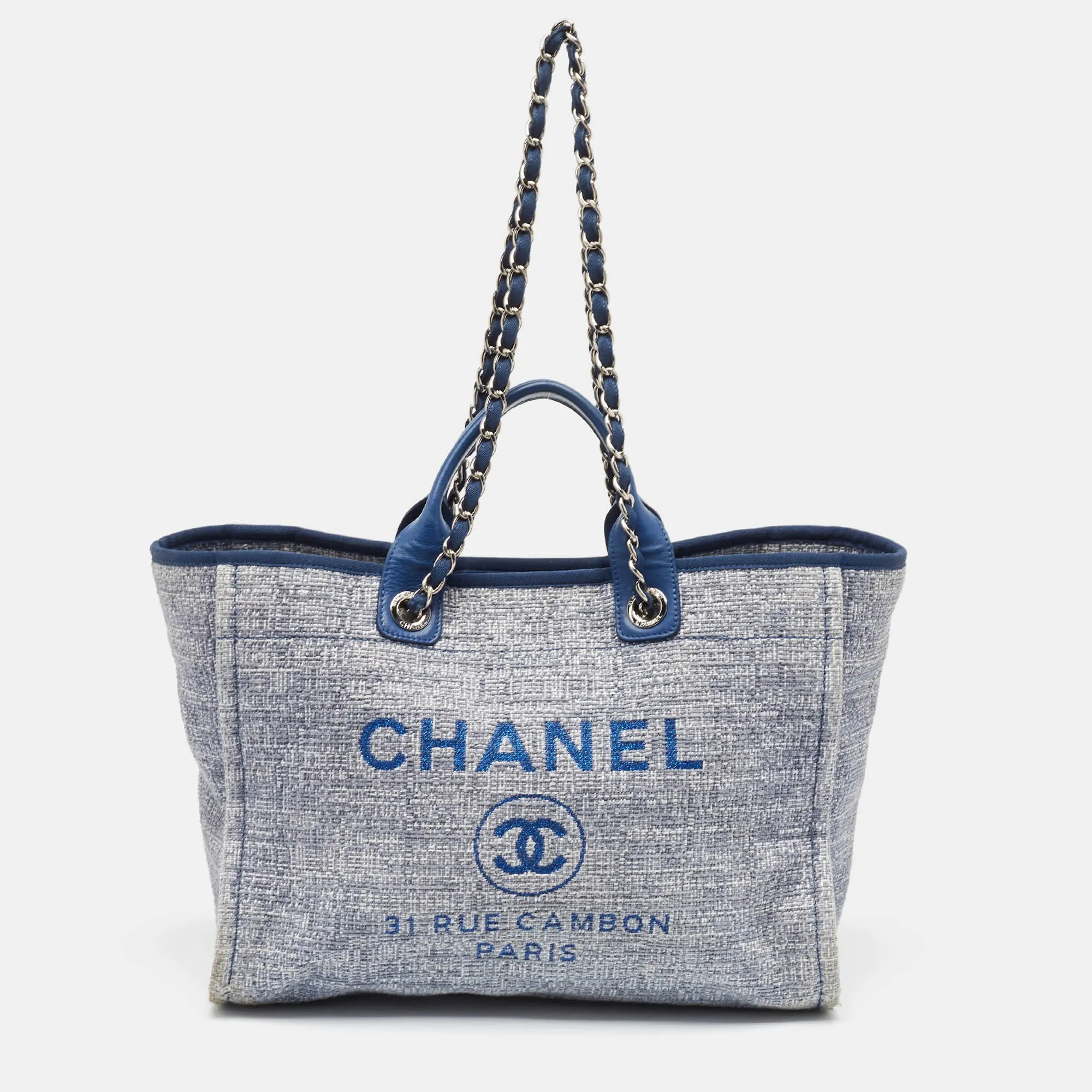 Blue Tweed Large Deauville Shopping Tote