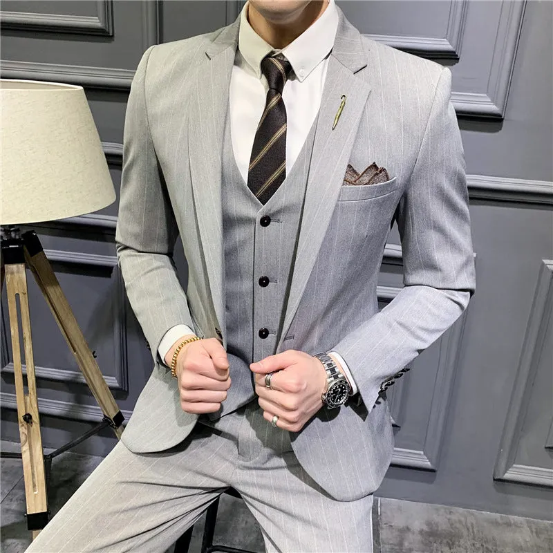 Bohemian Chic Wedding Guest Men Attire Striped Slim Suit Boutique Suit Three-Piece Suit Business Casual Formal Wear