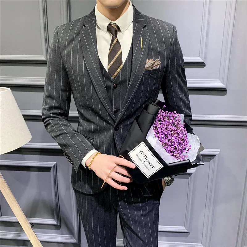 Bohemian Chic Wedding Guest Men Attire Striped Slim Suit Boutique Suit Three-Piece Suit Business Casual Formal Wear