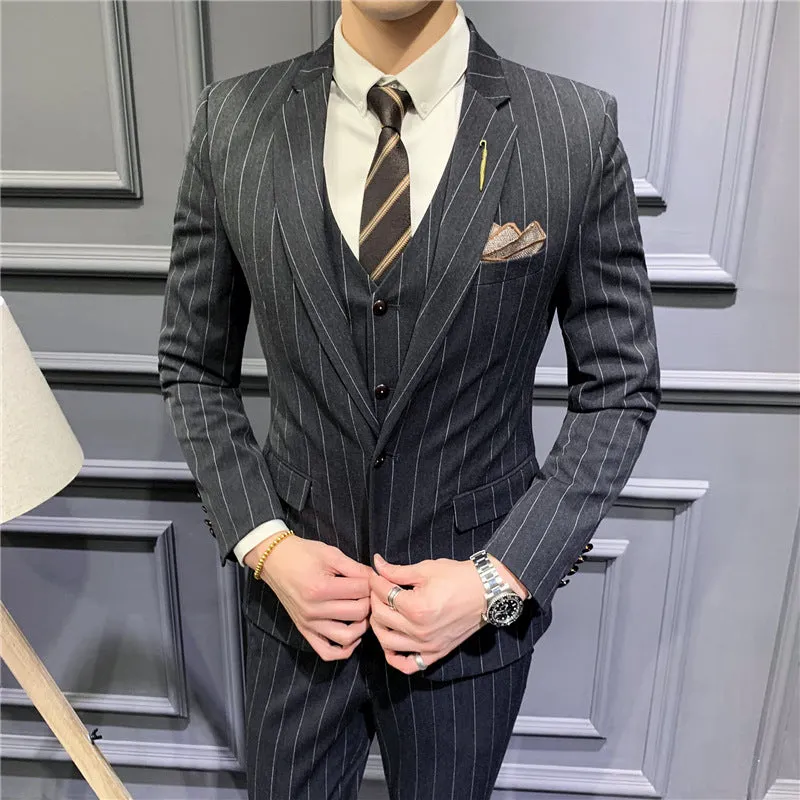 Bohemian Chic Wedding Guest Men Attire Striped Slim Suit Boutique Suit Three-Piece Suit Business Casual Formal Wear