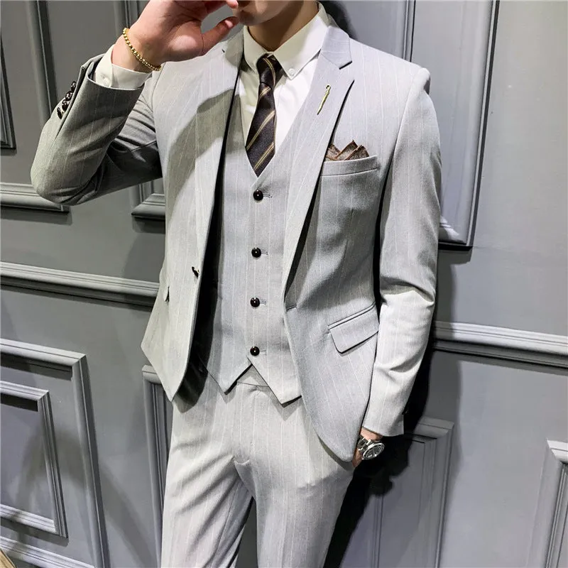 Bohemian Chic Wedding Guest Men Attire Striped Slim Suit Boutique Suit Three-Piece Suit Business Casual Formal Wear