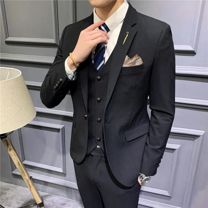 Bohemian Chic Wedding Guest Men Attire Striped Slim Suit Boutique Suit Three-Piece Suit Business Casual Formal Wear