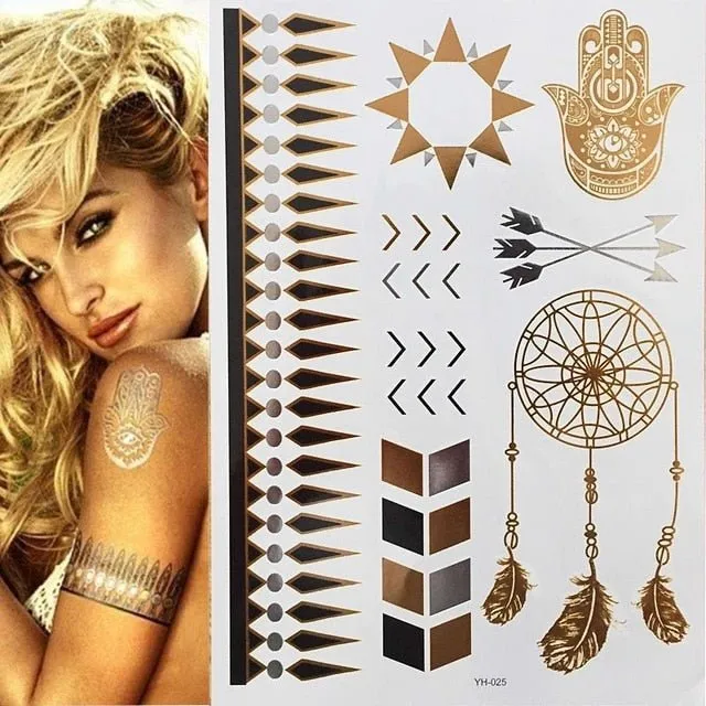 Boho Bohemian Dreams Stunning Metallic Waterproof Temporary Tattoos