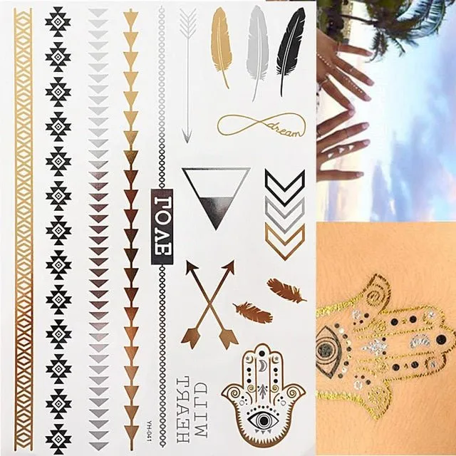 Boho Bohemian Dreams Stunning Metallic Waterproof Temporary Tattoos