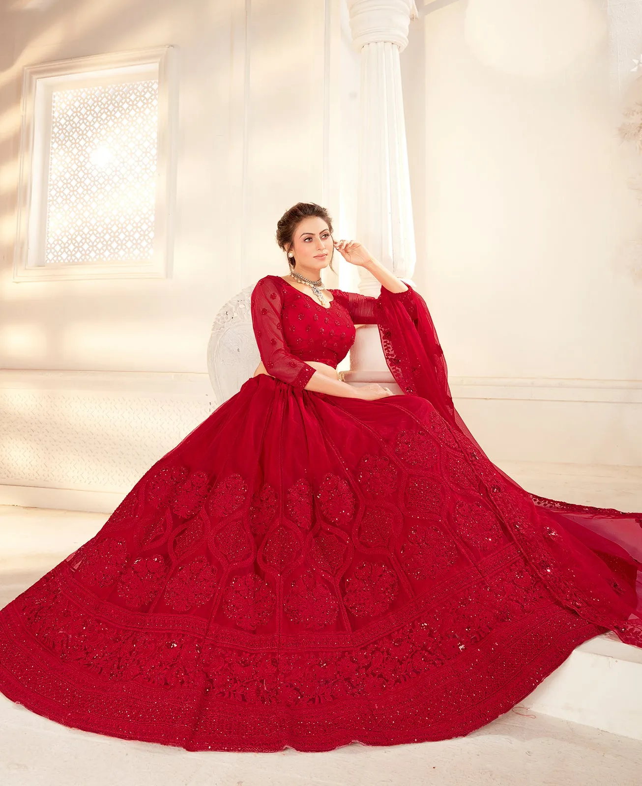 Bridal Hot Red Stunning Embroidered Lehenga Choli