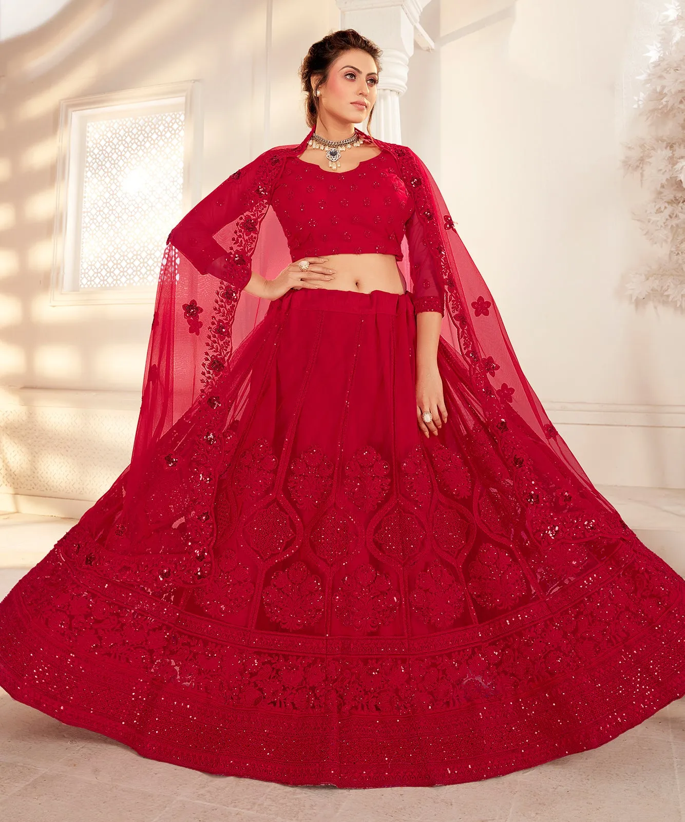 Bridal Hot Red Stunning Embroidered Lehenga Choli