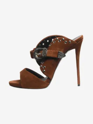 Brown suede studded sandal heels - size EU 40