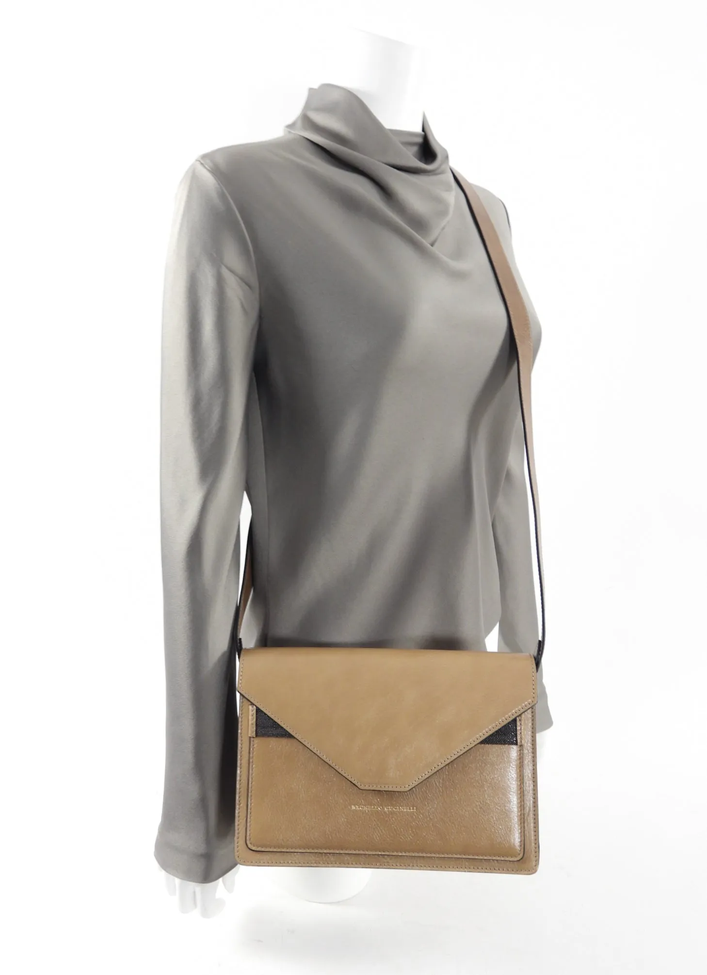 Brunello Cucinelli Beige Leather Monili Envelope Crossbody Bag