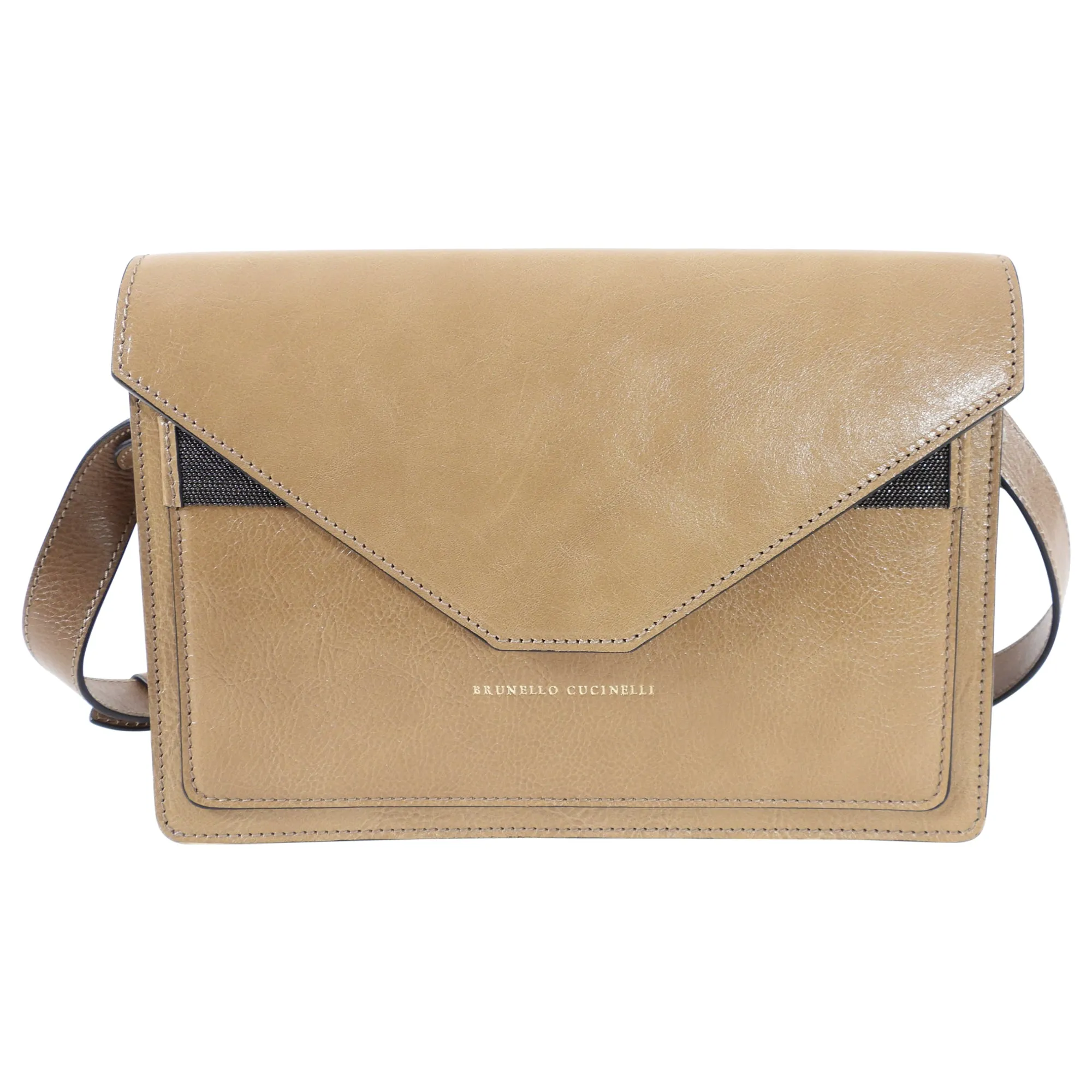 Brunello Cucinelli Beige Leather Monili Envelope Crossbody Bag