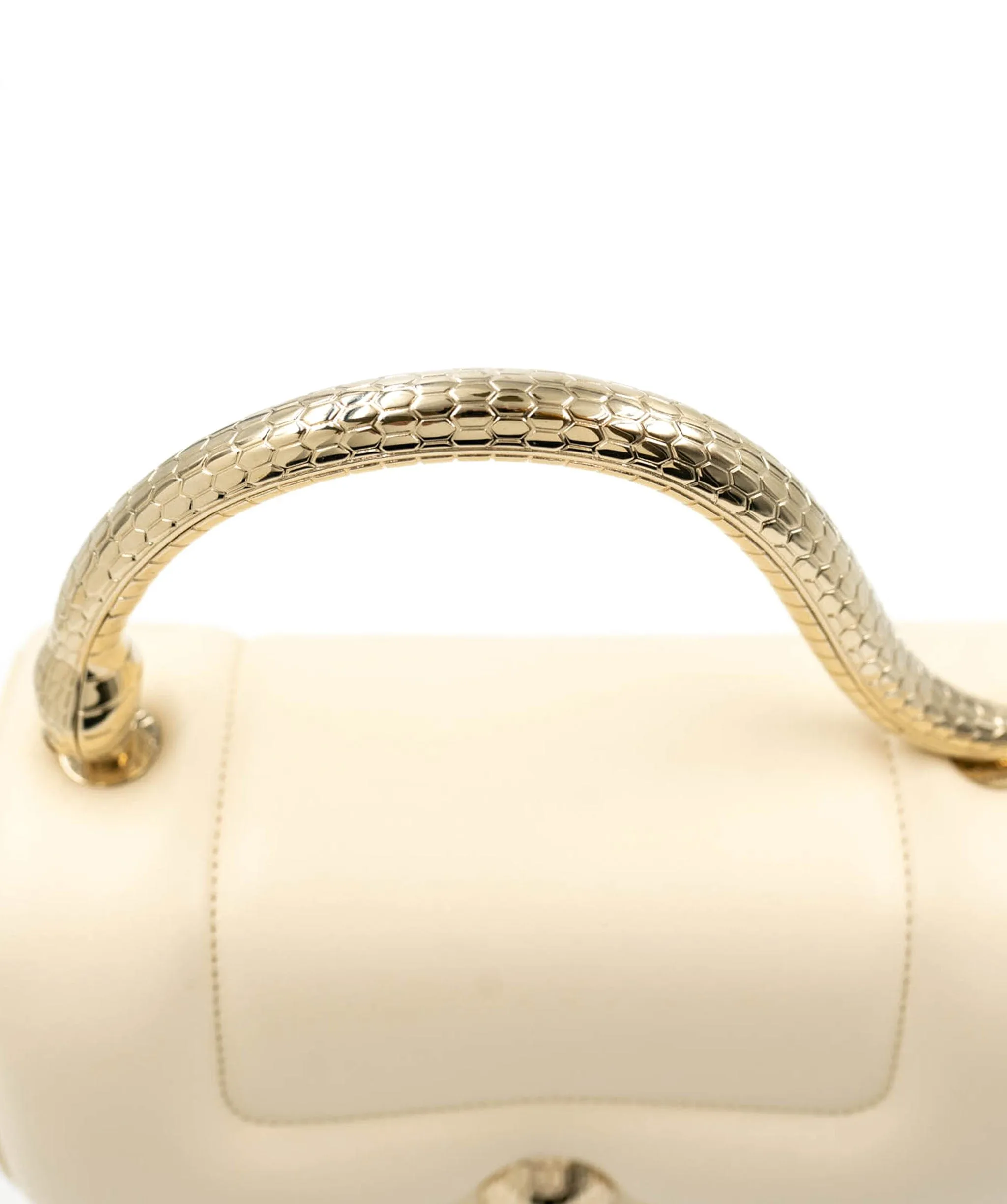 Bulgari serepenti cream and gold top handle bag ALC0103