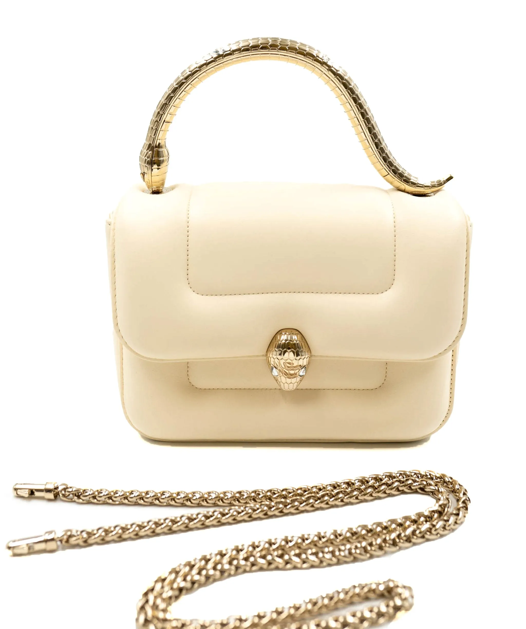 Bulgari serepenti cream and gold top handle bag ALC0103