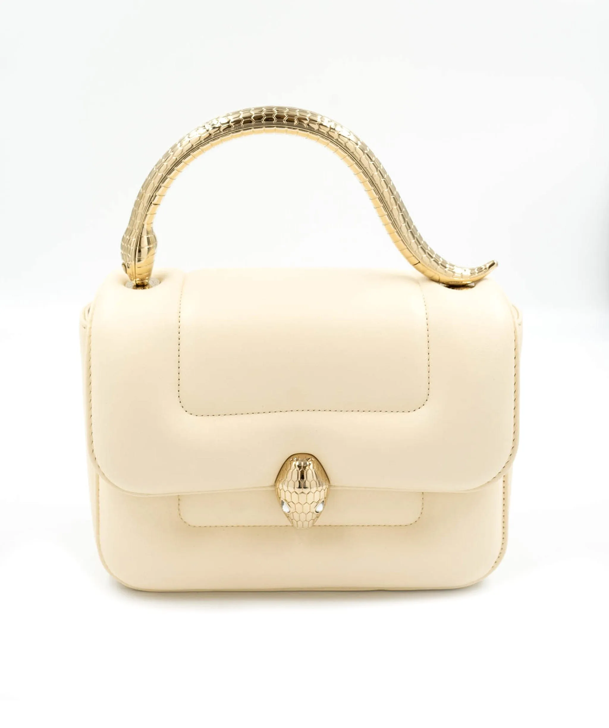 Bulgari serepenti cream and gold top handle bag ALC0103