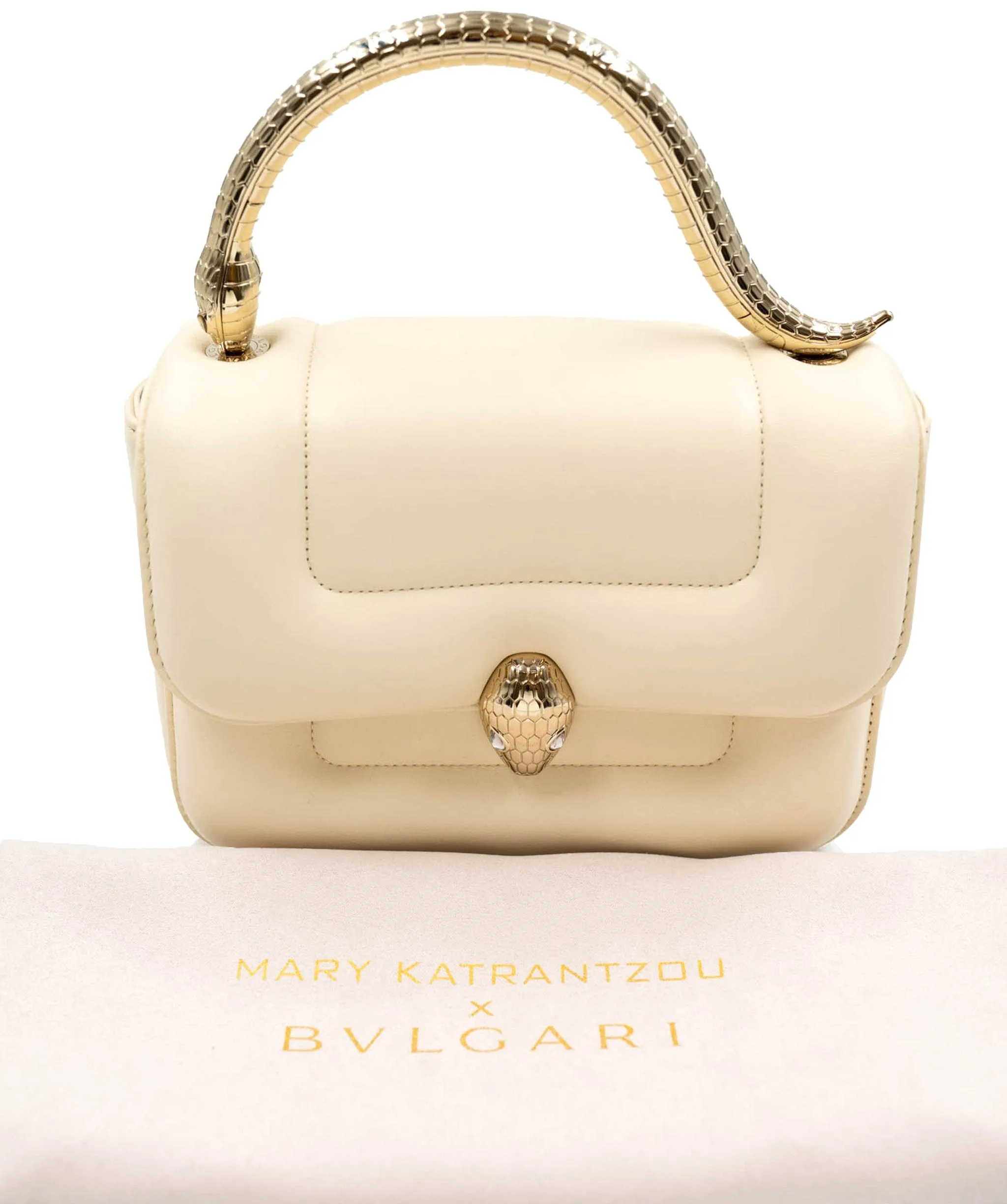 Bulgari serepenti cream and gold top handle bag ALC0103