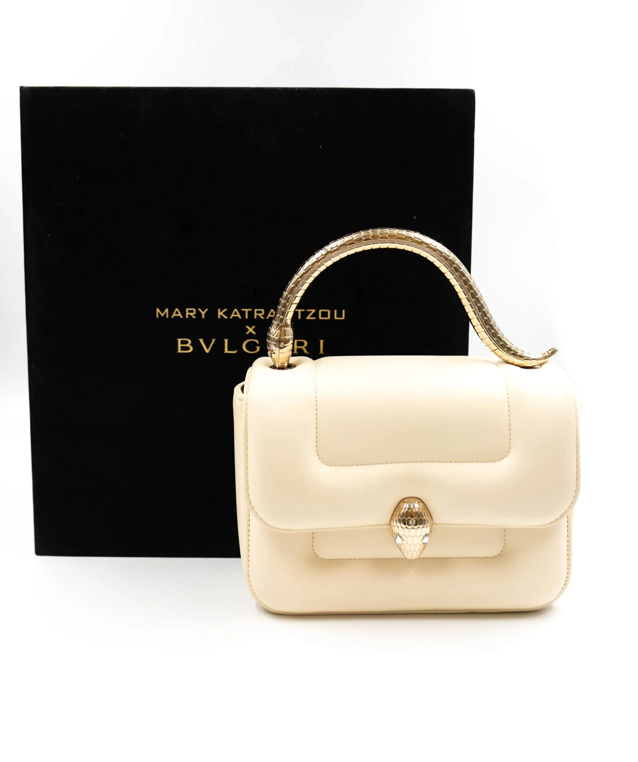 Bulgari serepenti cream and gold top handle bag ALC0103