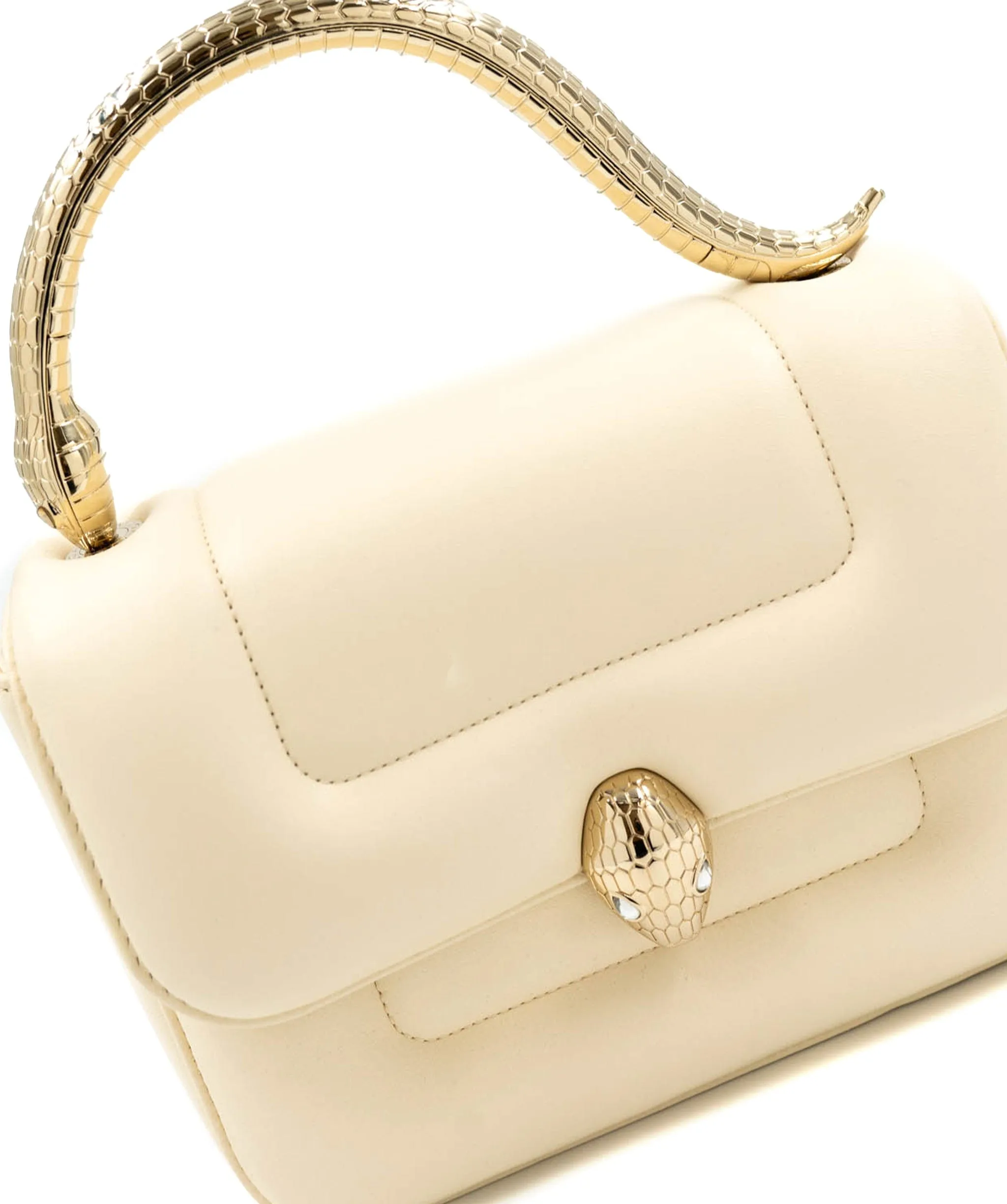 Bulgari serepenti cream and gold top handle bag ALC0103