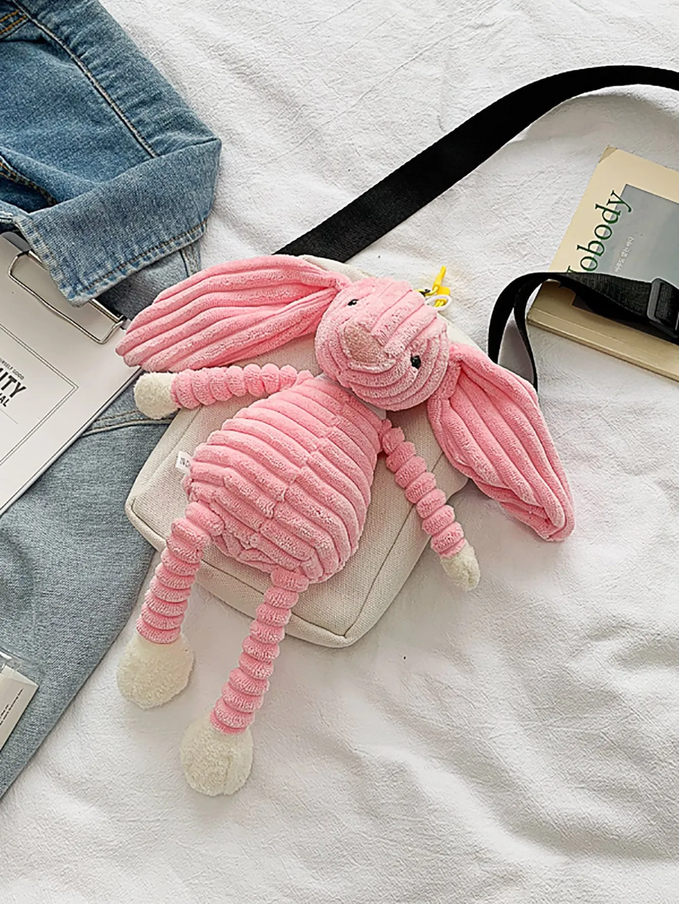 Cartoon Rabbit Decor Crossbody Bag