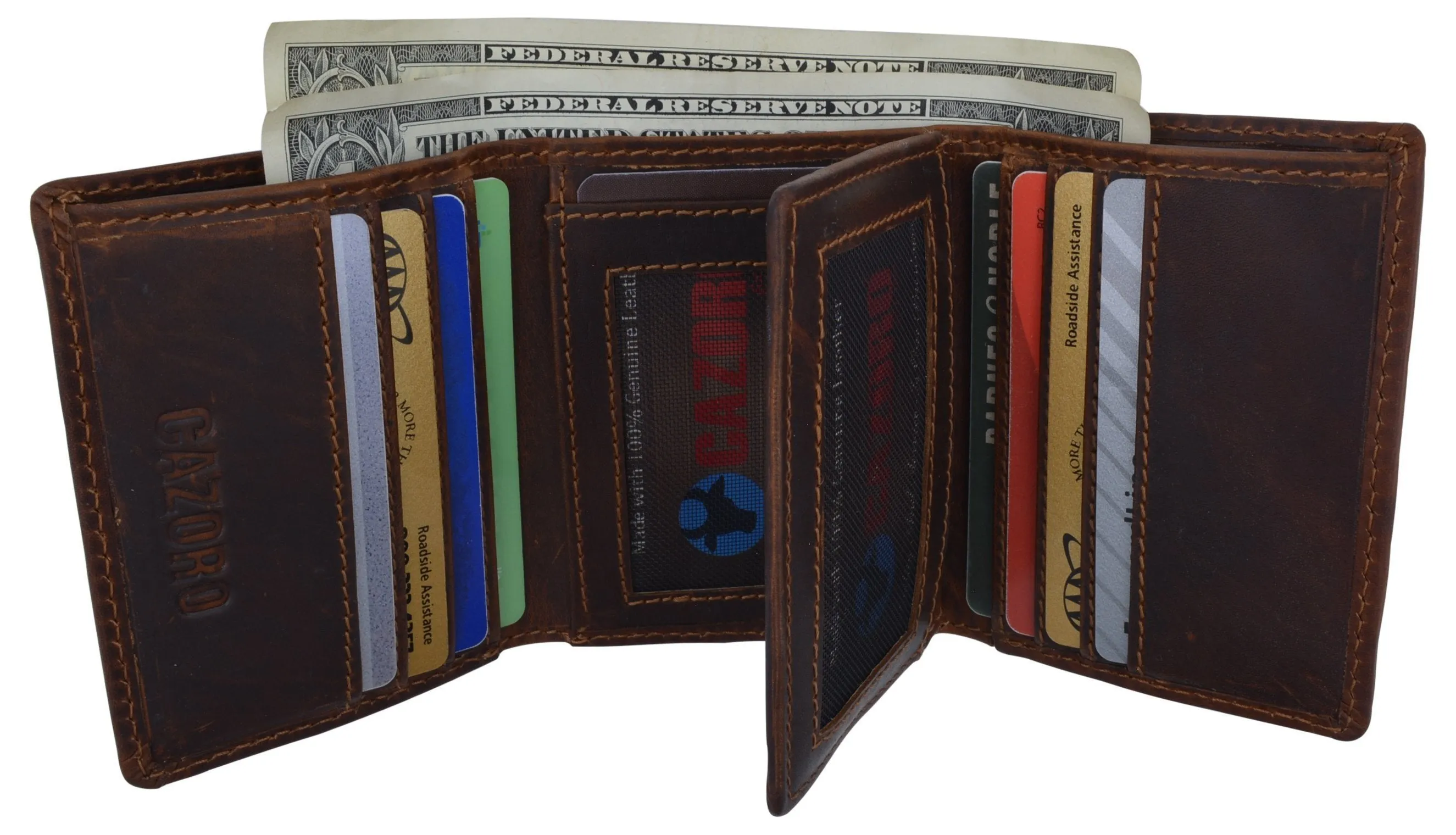 Cazoro Mens RFID Blocking Hunter Leather Credit Card ID Trifold Wallet