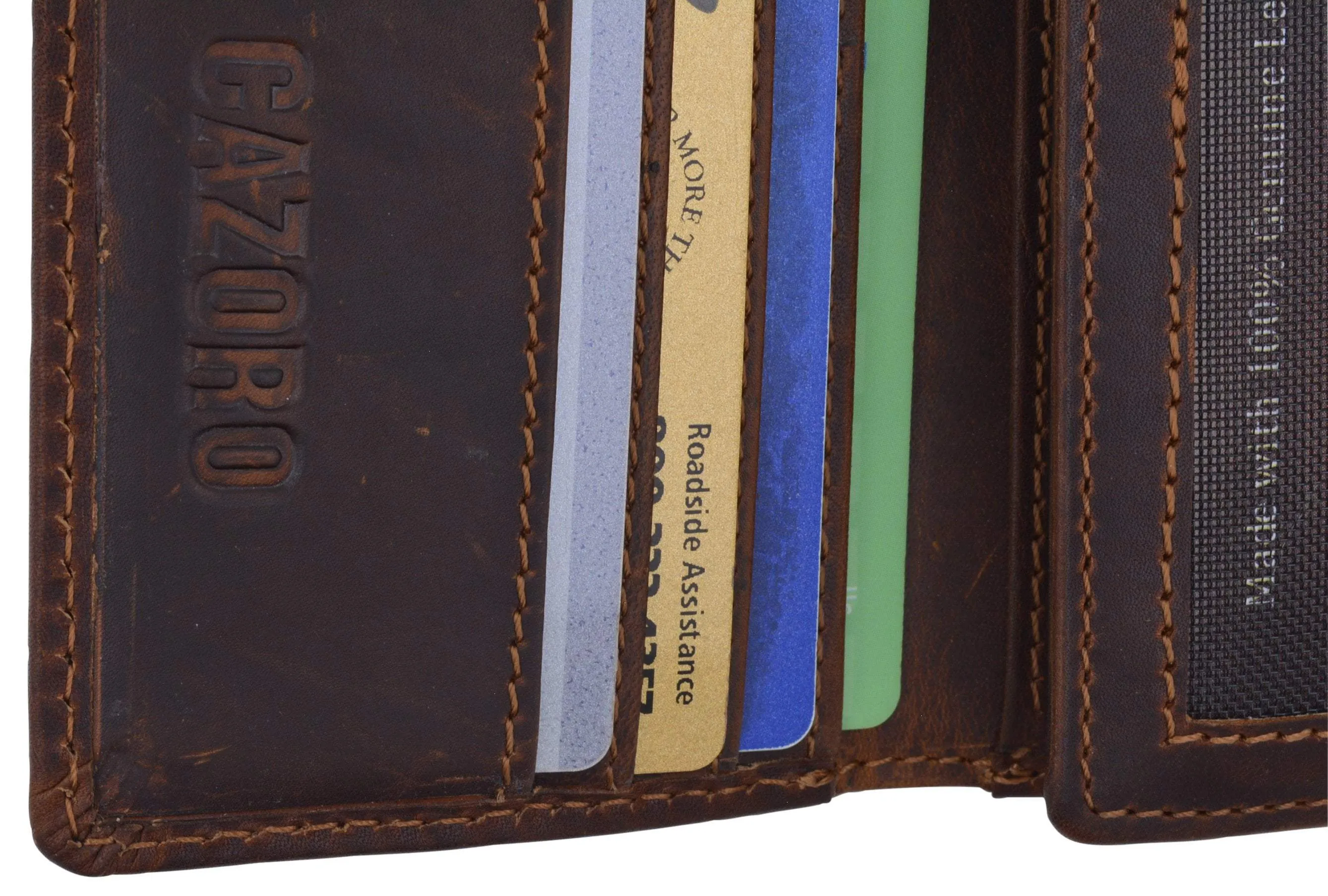 Cazoro Mens RFID Blocking Hunter Leather Credit Card ID Trifold Wallet