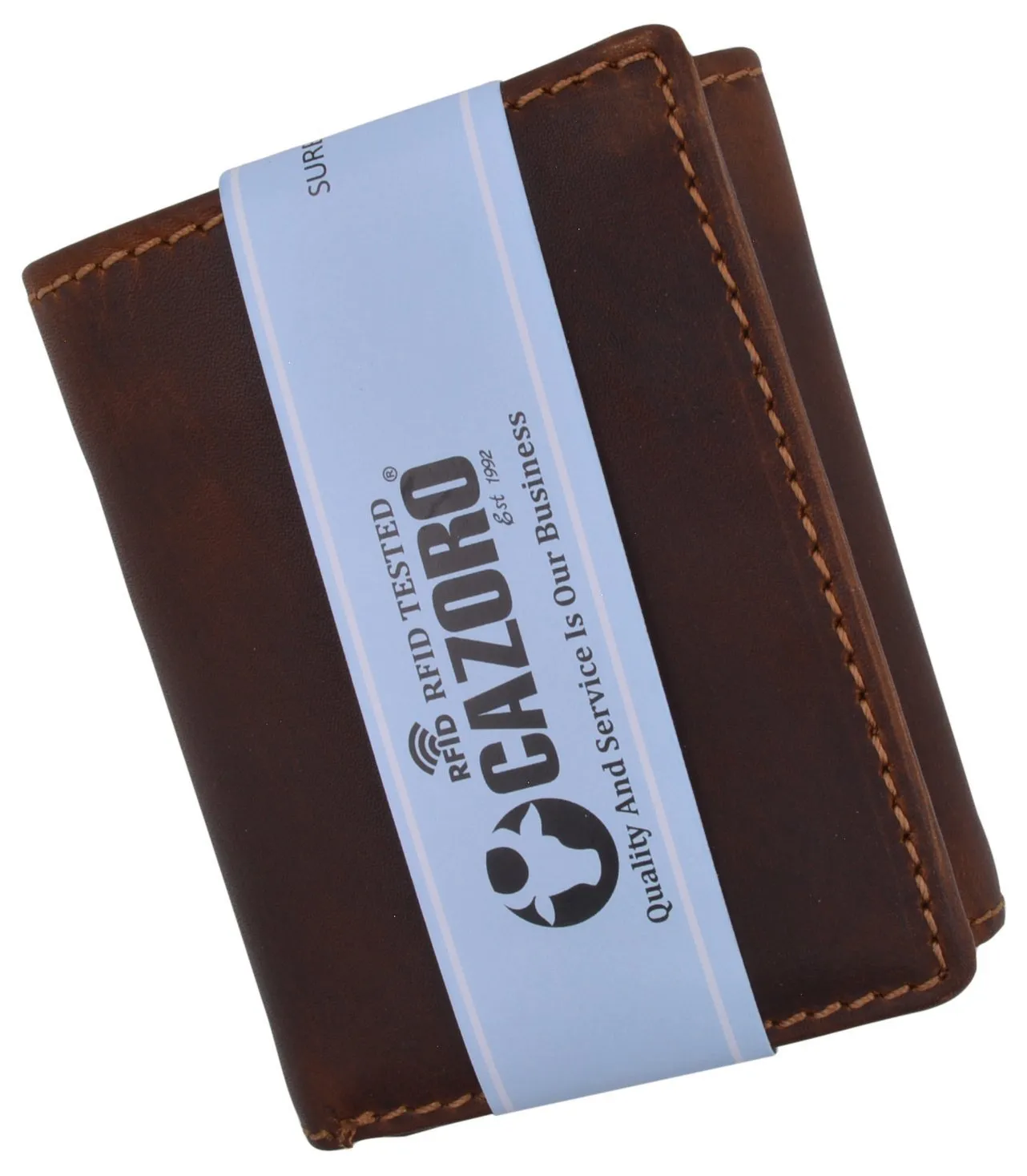 Cazoro Mens RFID Blocking Hunter Leather Credit Card ID Trifold Wallet