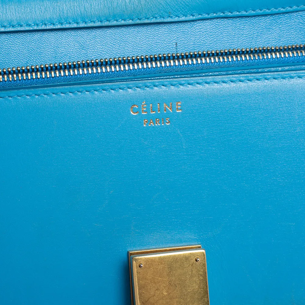 Celine Blue Leather Medium Classic Box Shoulder Bag