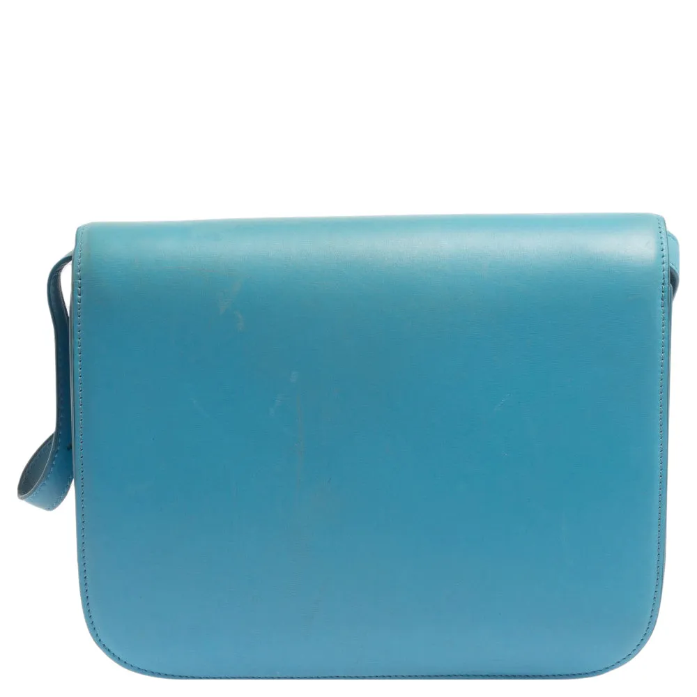 Celine Blue Leather Medium Classic Box Shoulder Bag