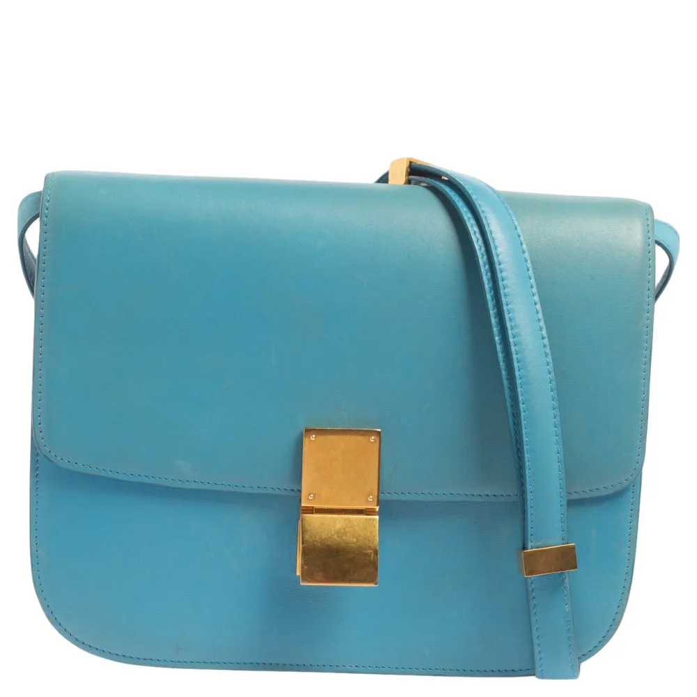 Celine Blue Leather Medium Classic Box Shoulder Bag