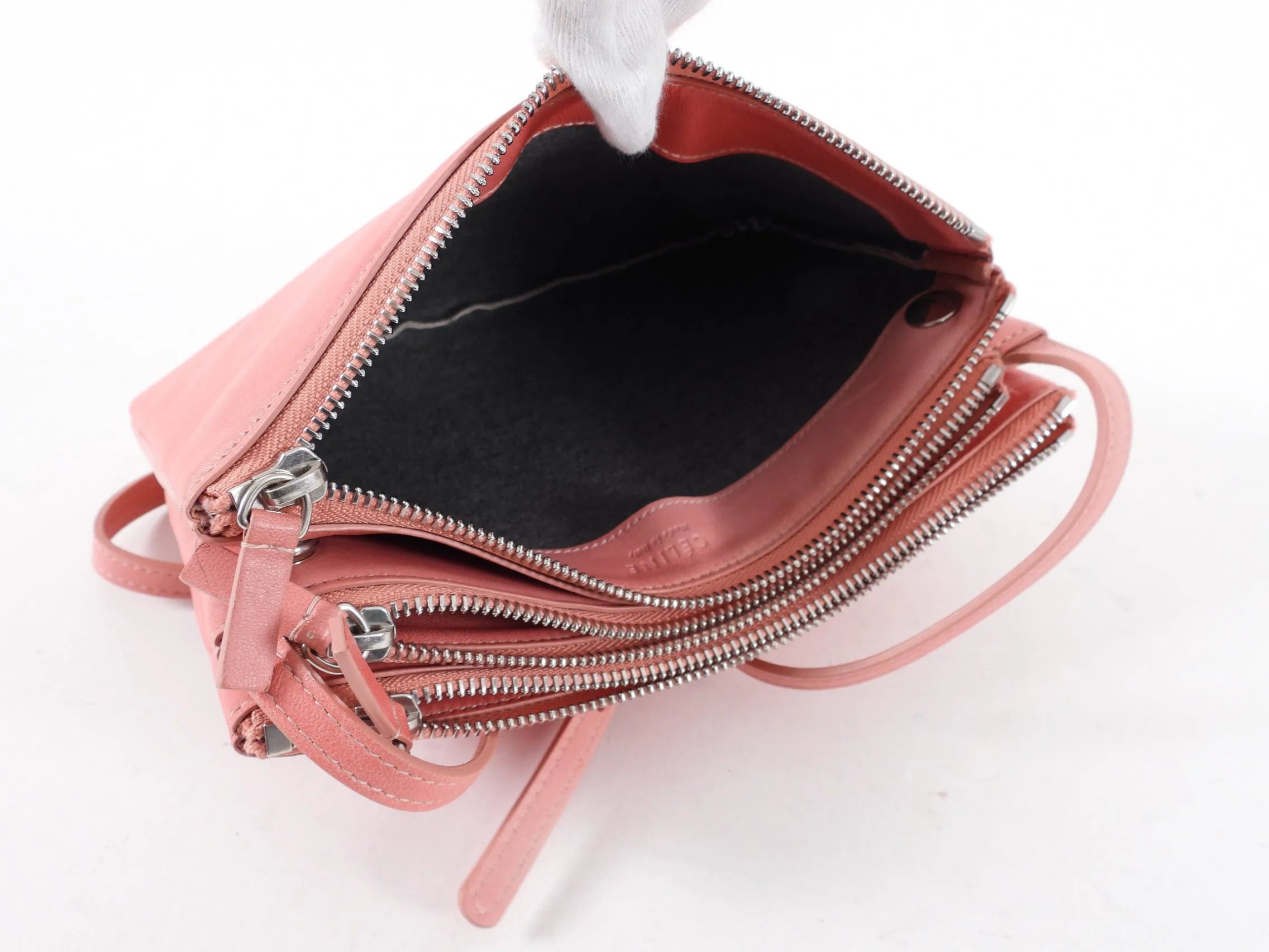 Celine Light Pink Leather Trio Crossbody Bag