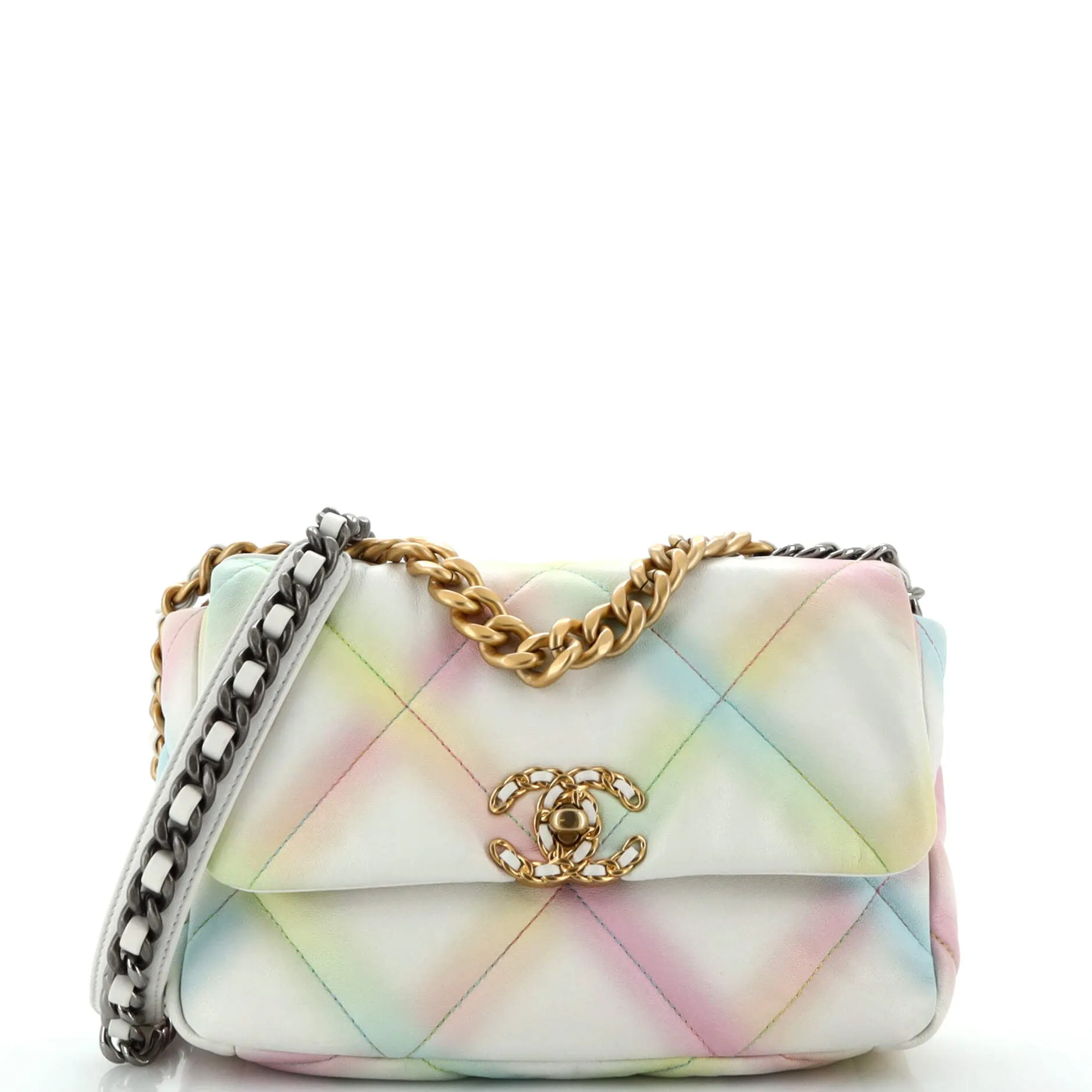 CHANEL 19 Flap Bag Quilted Multicolor Leather Medium