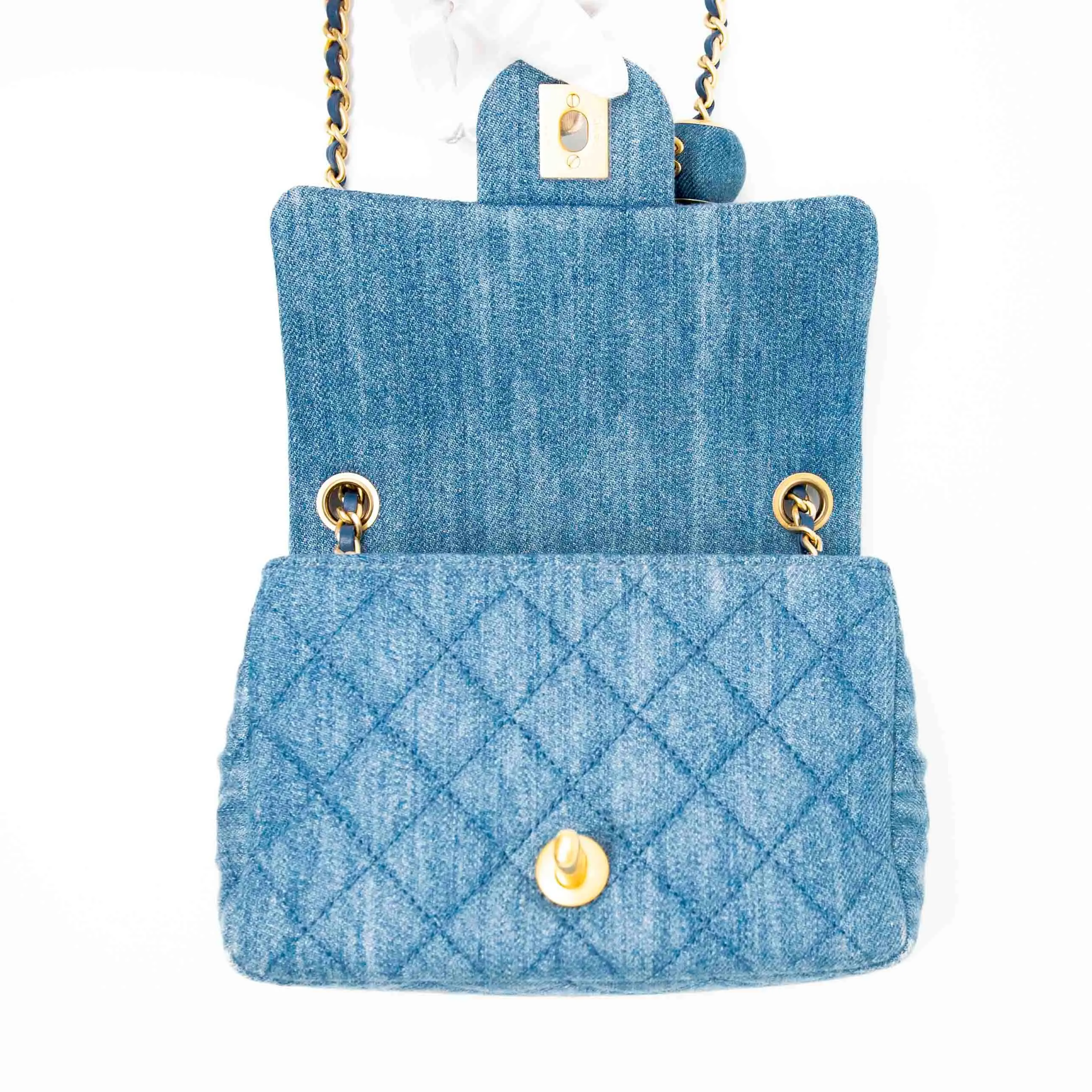 Chanel Blue Denim Mini Pearl Crush Flap