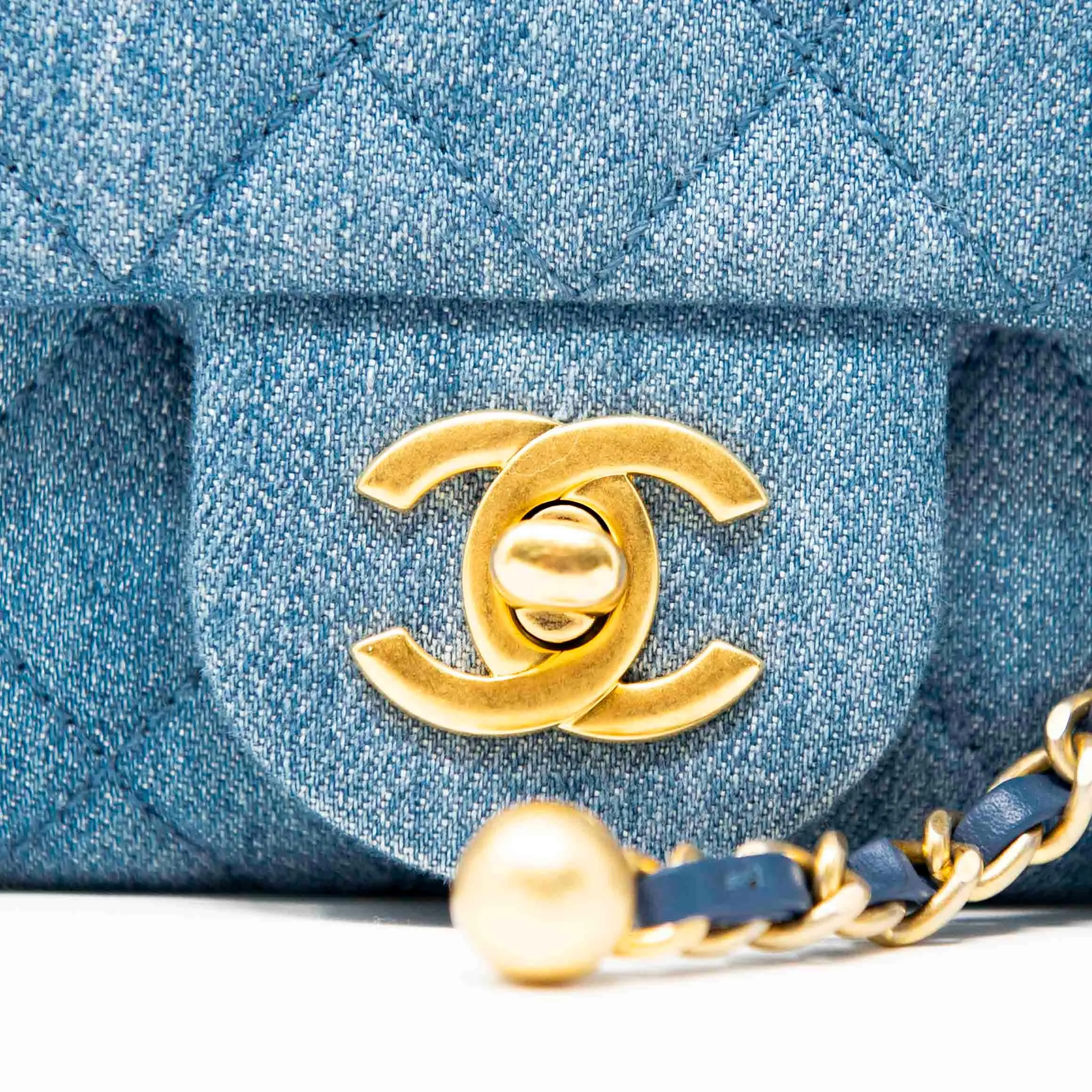 Chanel Blue Denim Mini Pearl Crush Flap