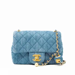 Chanel Blue Denim Mini Pearl Crush Flap