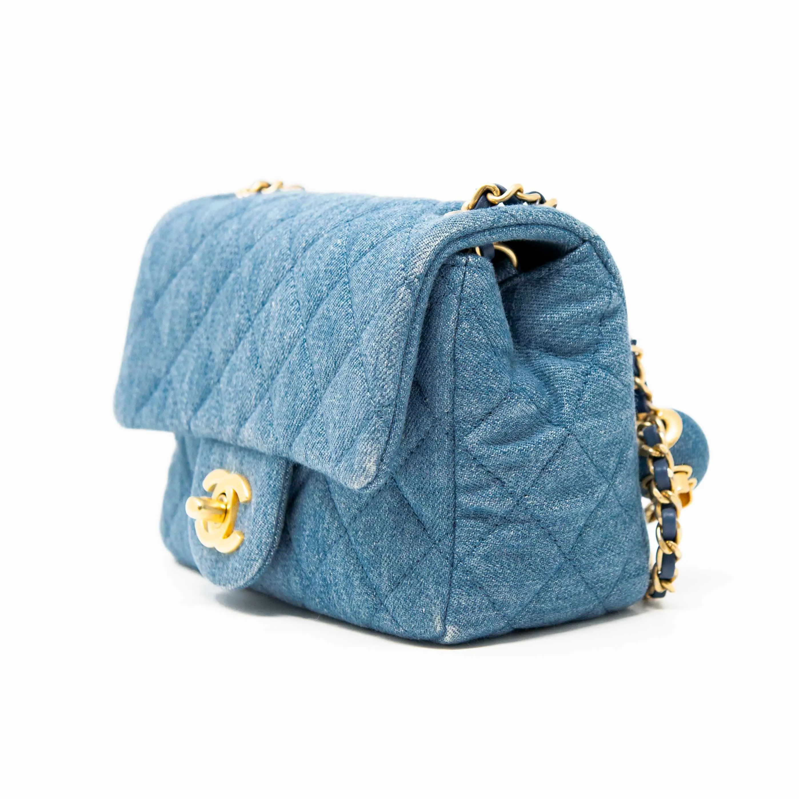 Chanel Blue Denim Mini Pearl Crush Flap