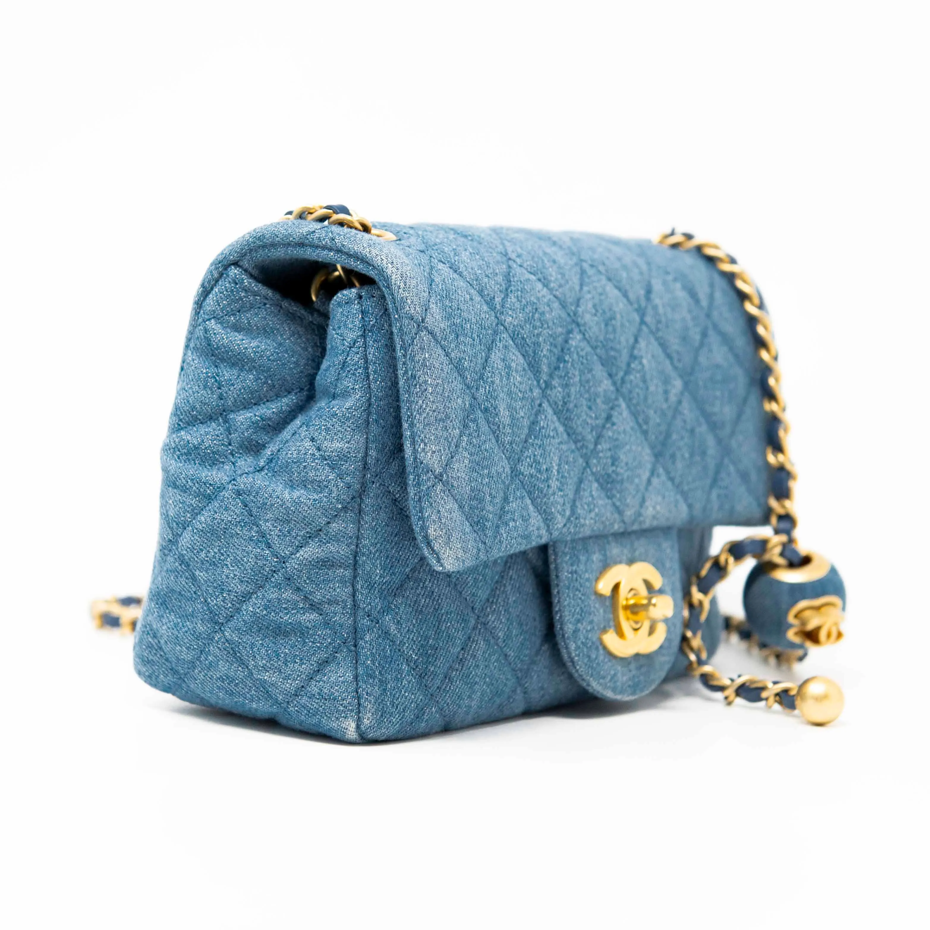 Chanel Blue Denim Mini Pearl Crush Flap