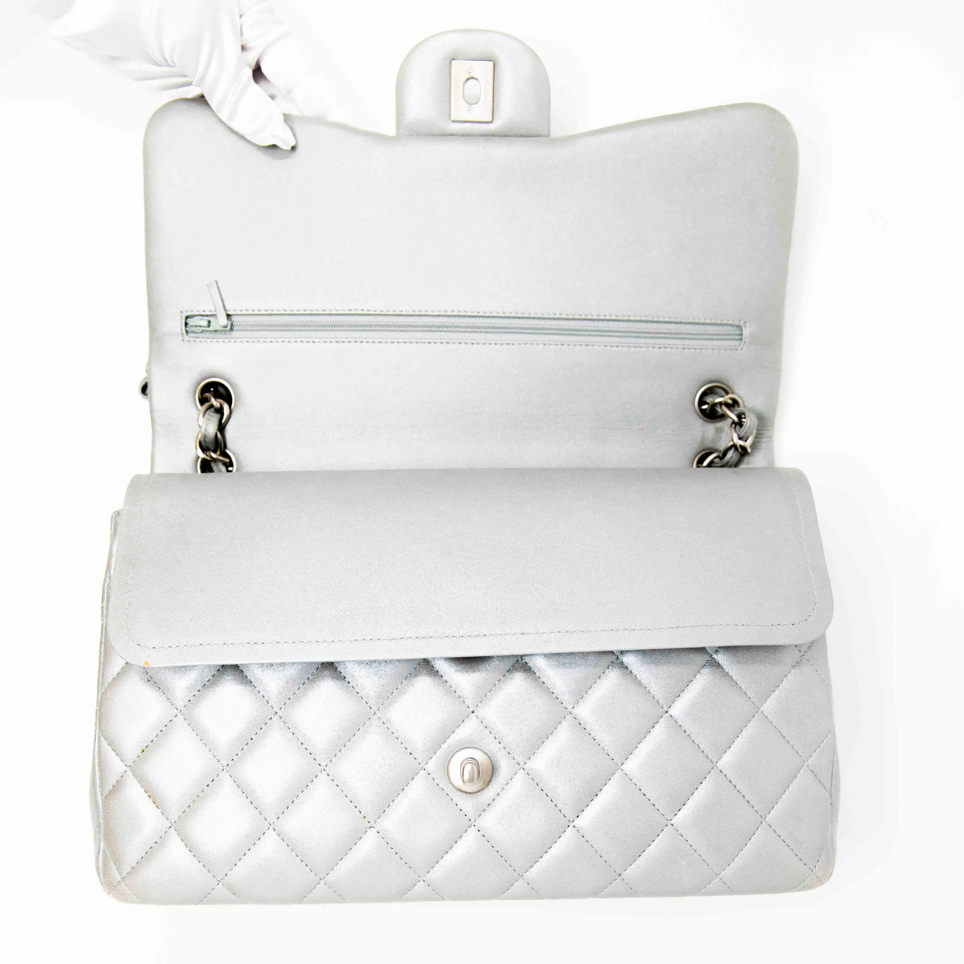 Chanel Silver Jumbo Classic Flap