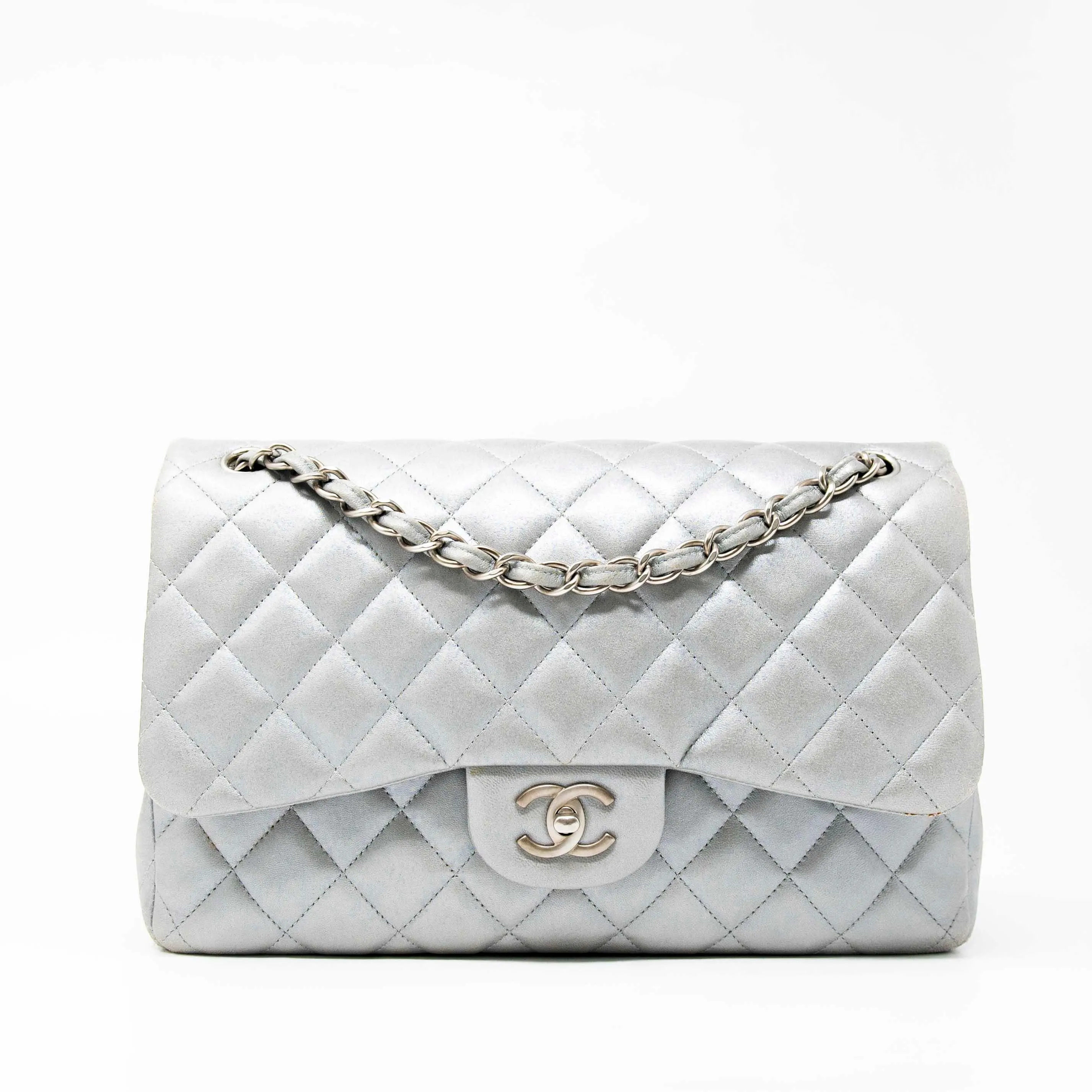 Chanel Silver Jumbo Classic Flap