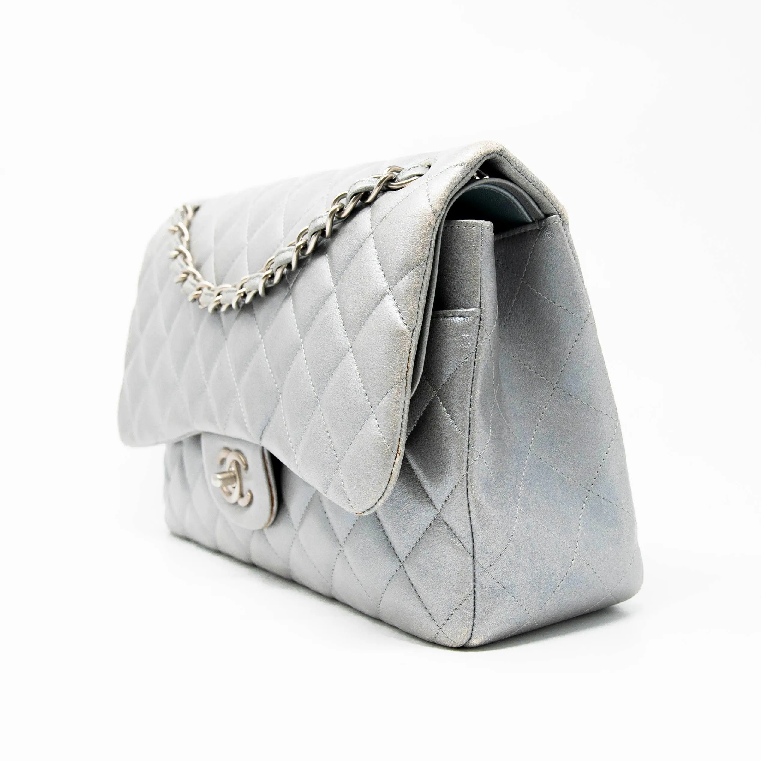 Chanel Silver Jumbo Classic Flap