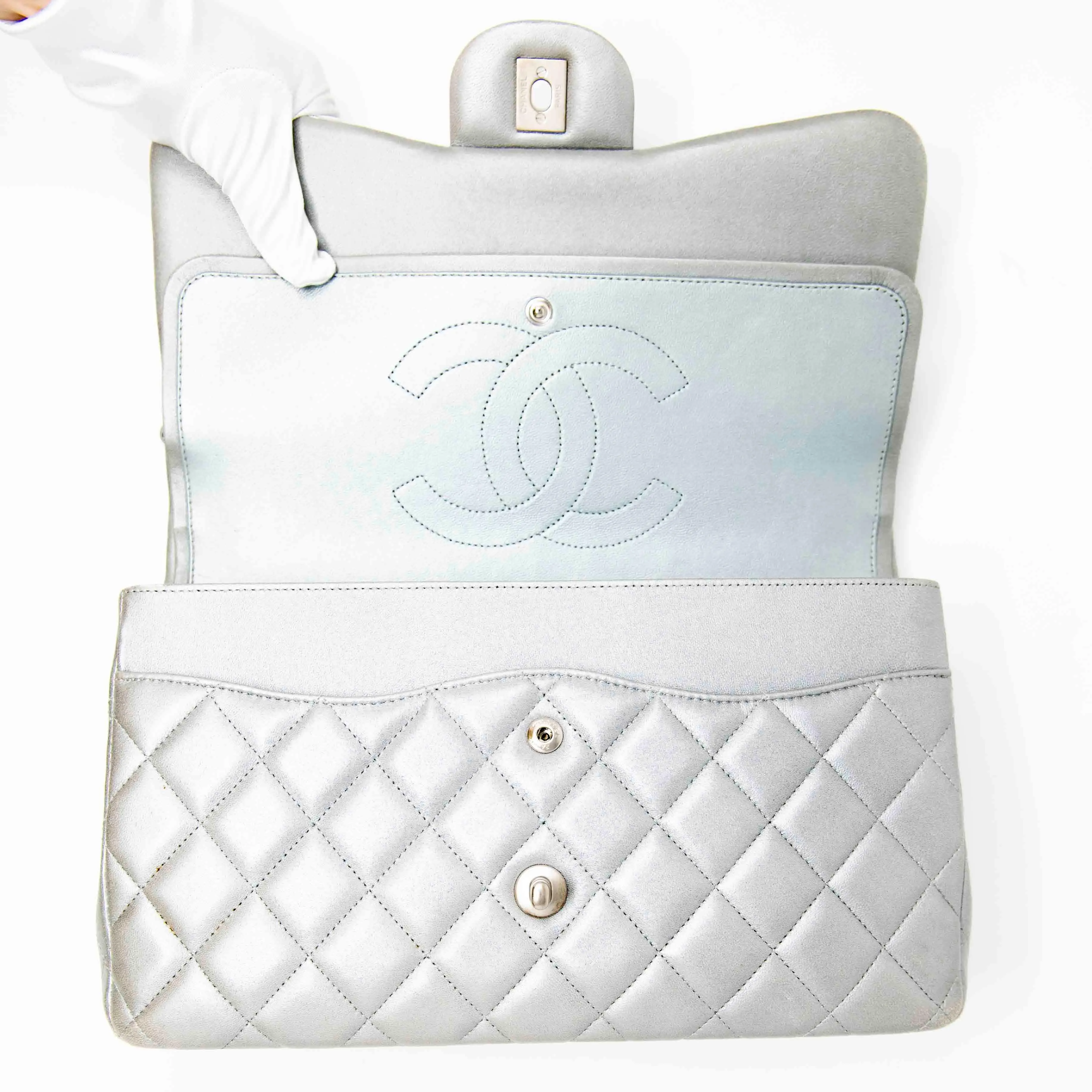 Chanel Silver Jumbo Classic Flap