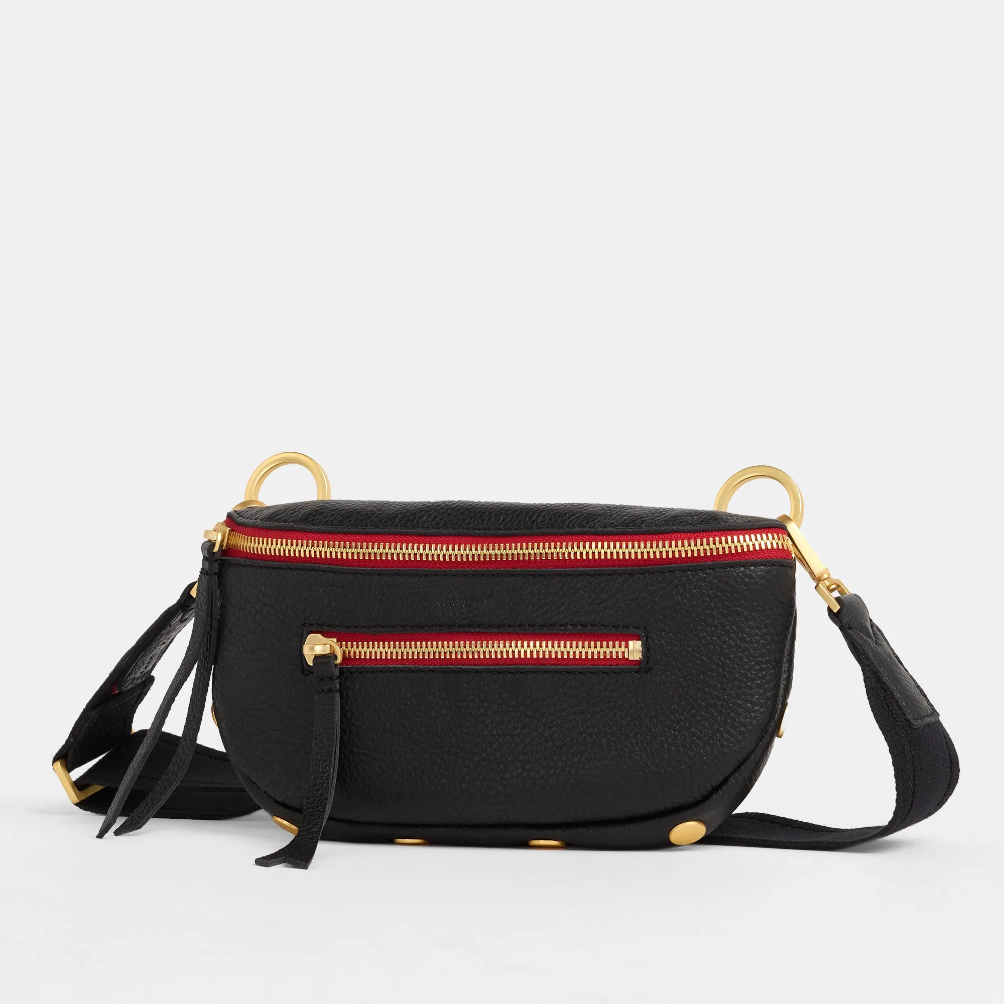 Charles Crossbody | Black/Brushed Gold Red Zip | Sml