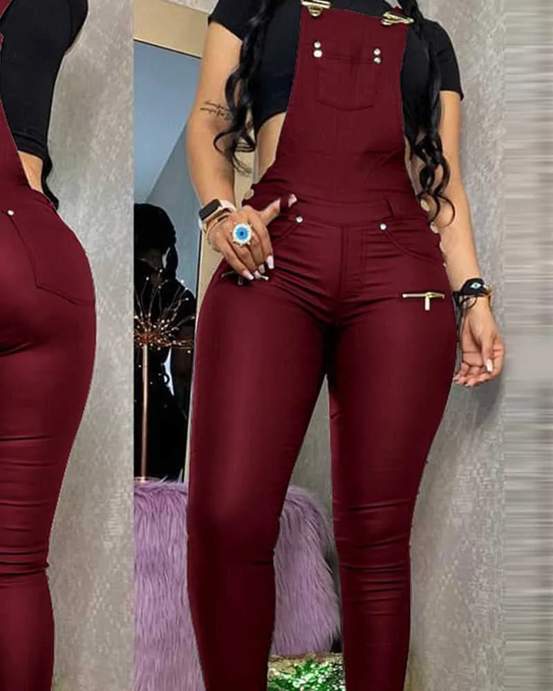 Chic Burgundy & Black Dungarees