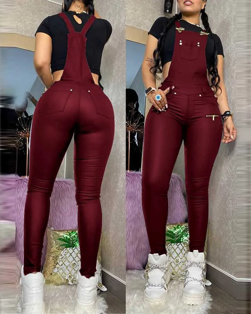 Chic Burgundy & Black Dungarees