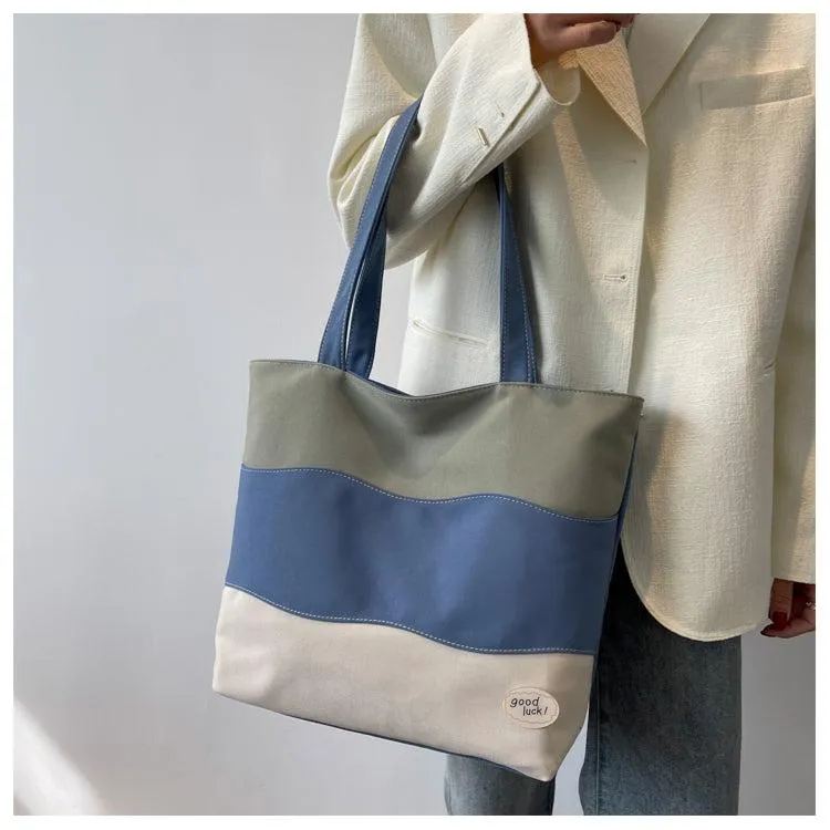 Contrast Canvas Shopping Bag