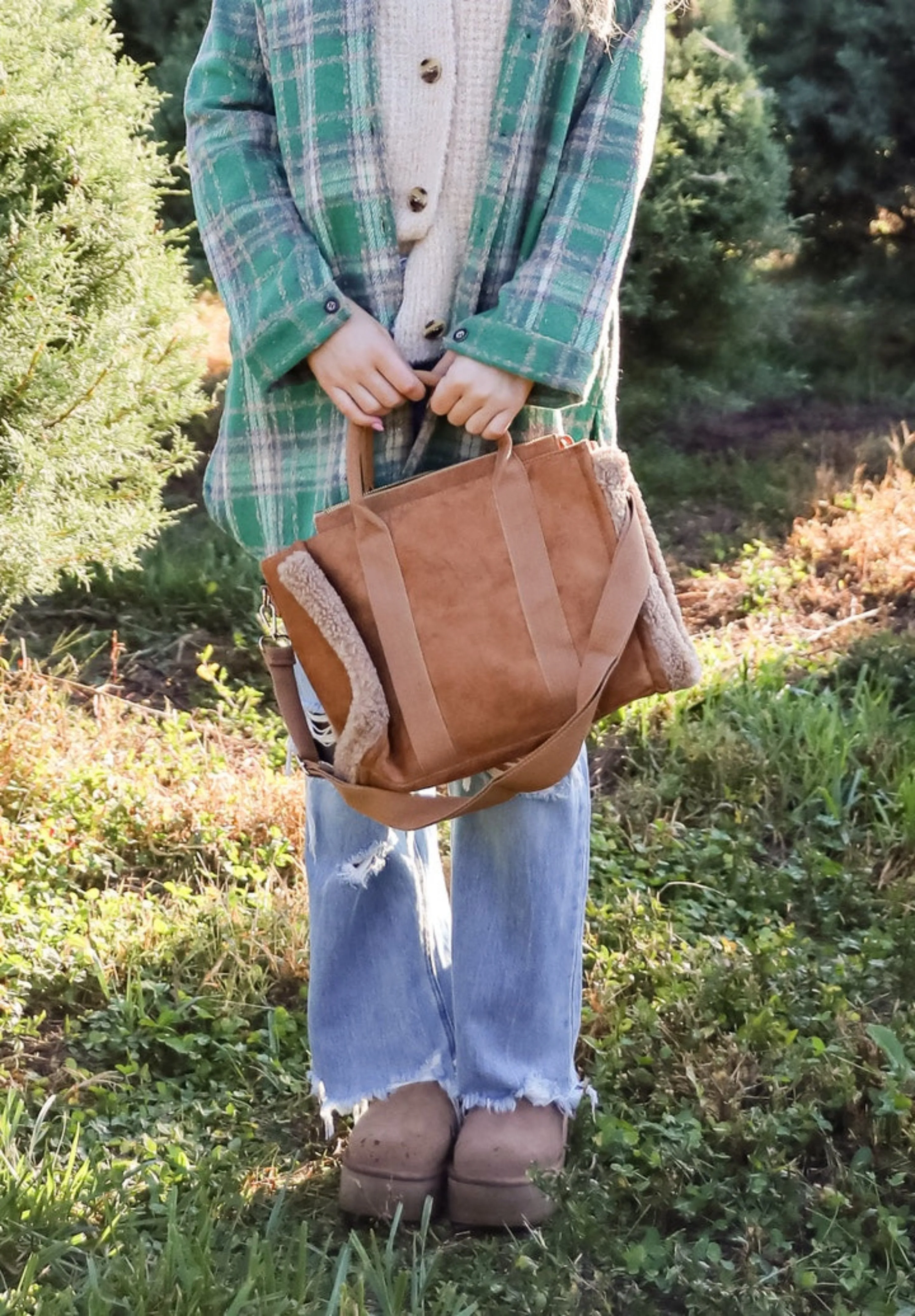 Cozy Aesthetic Brown Suede Crossbody Bag