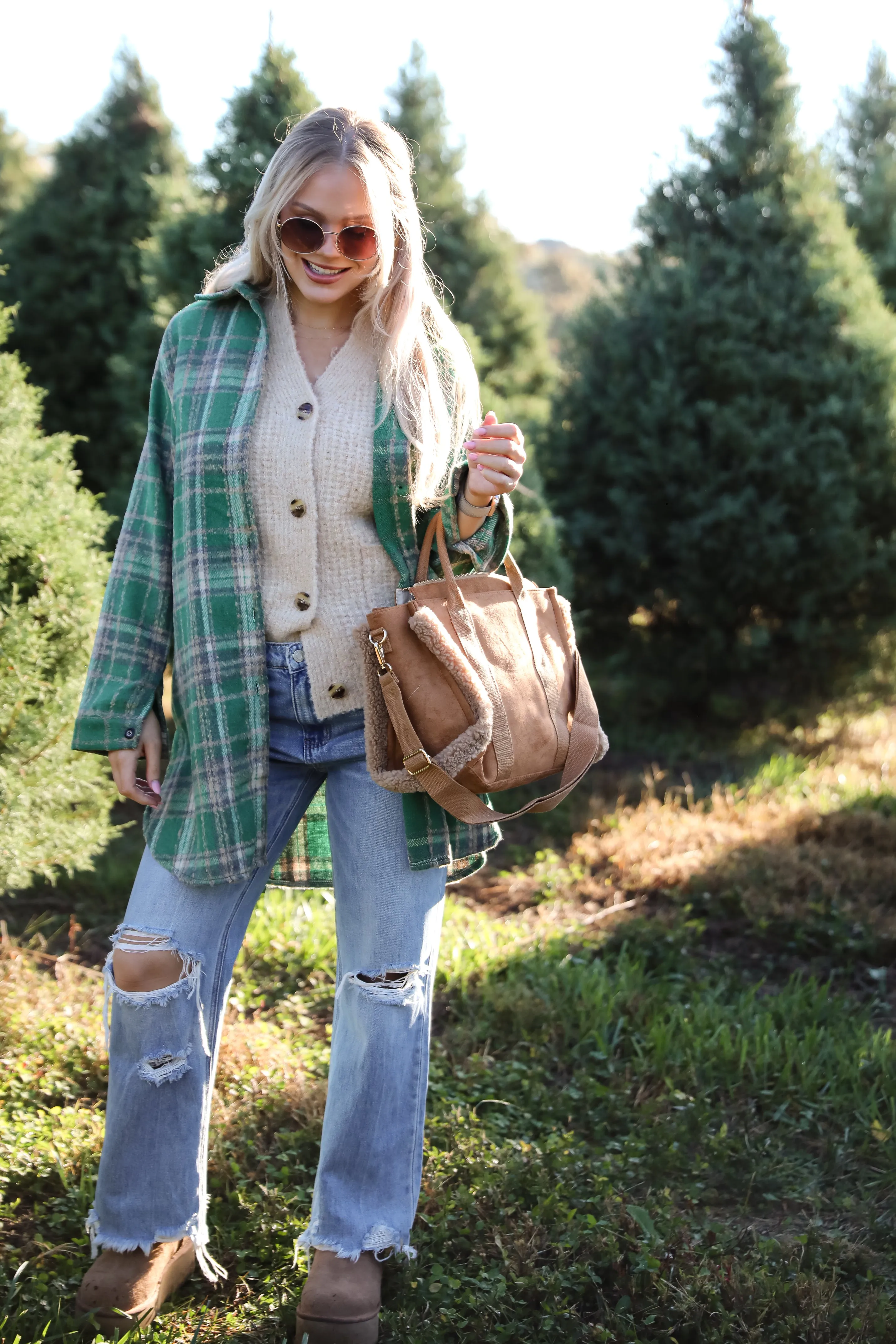 Cozy Aesthetic Brown Suede Crossbody Bag