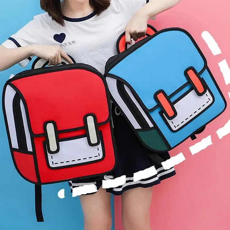 Cute 3D Cartoon Colorblock School Backpack