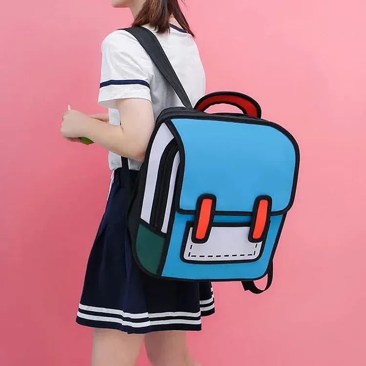 Cute 3D Cartoon Colorblock School Backpack